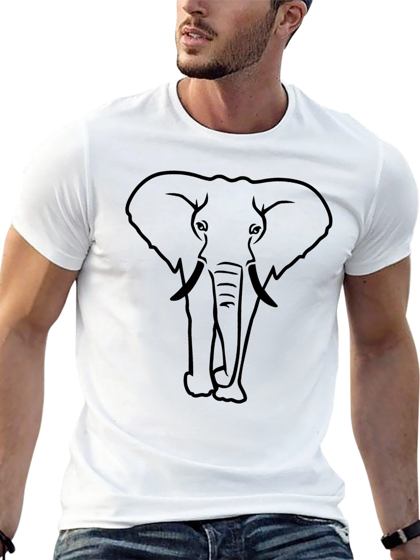 Elephant Outline Graphic Tee - Black