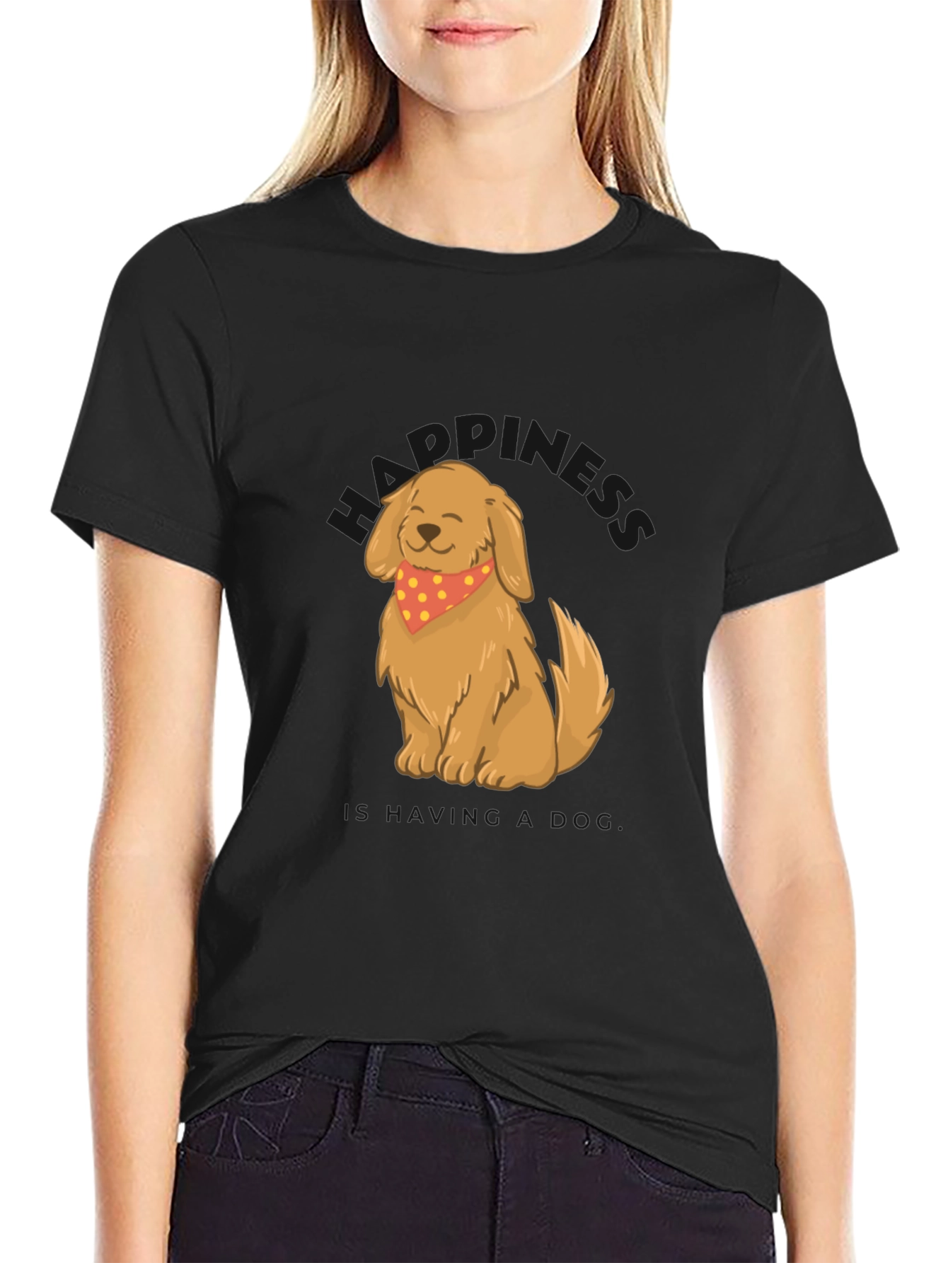 Dog Graphic Tee - Cute Cartoon Dog with Bandana