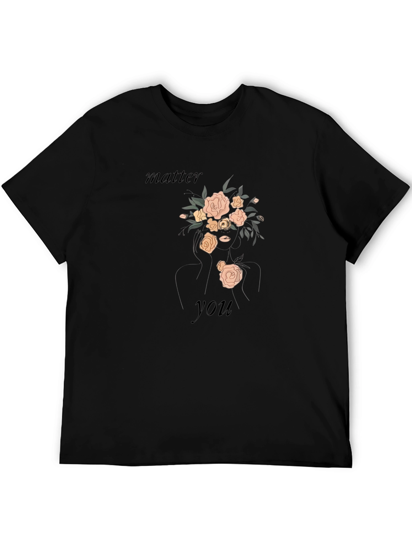 Floral Woman Graphic Tee - Black T-Shirt