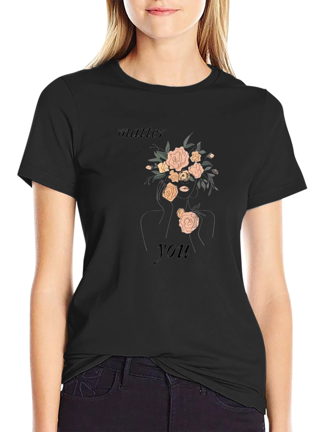 Floral Woman Graphic Tee - Black T-Shirt