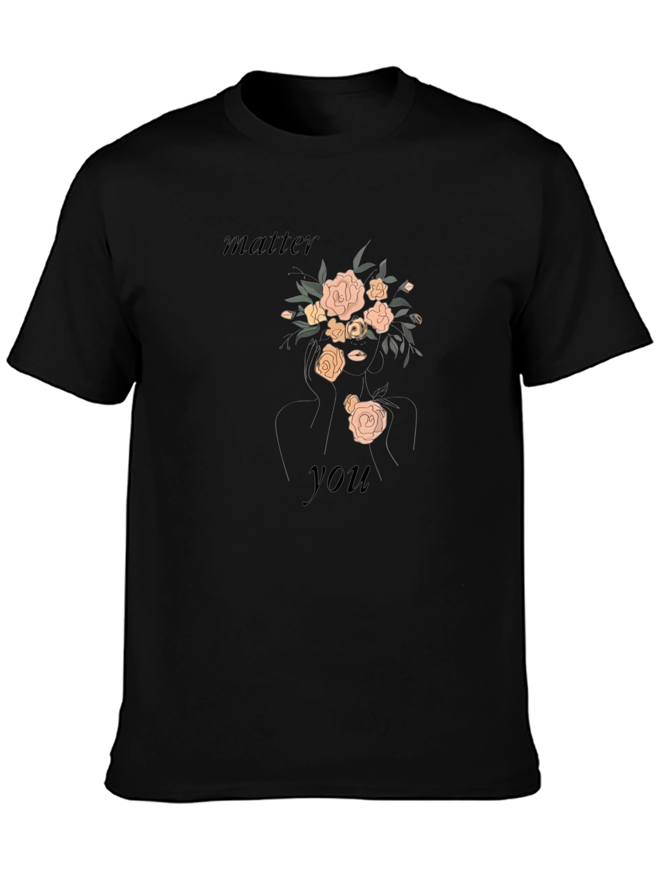 Floral Woman Graphic Tee - Black T-Shirt