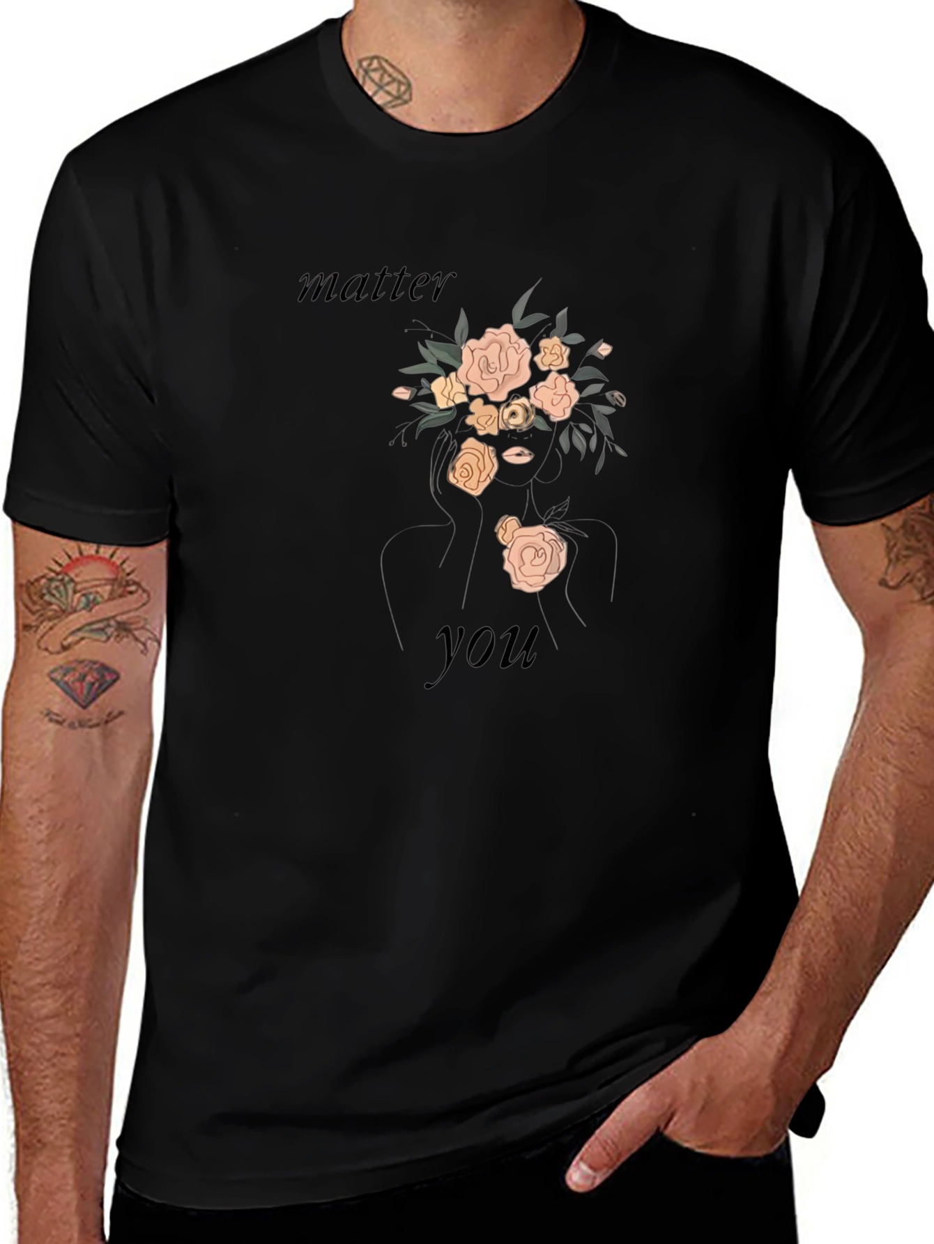Floral Woman Graphic Tee - Black T-Shirt