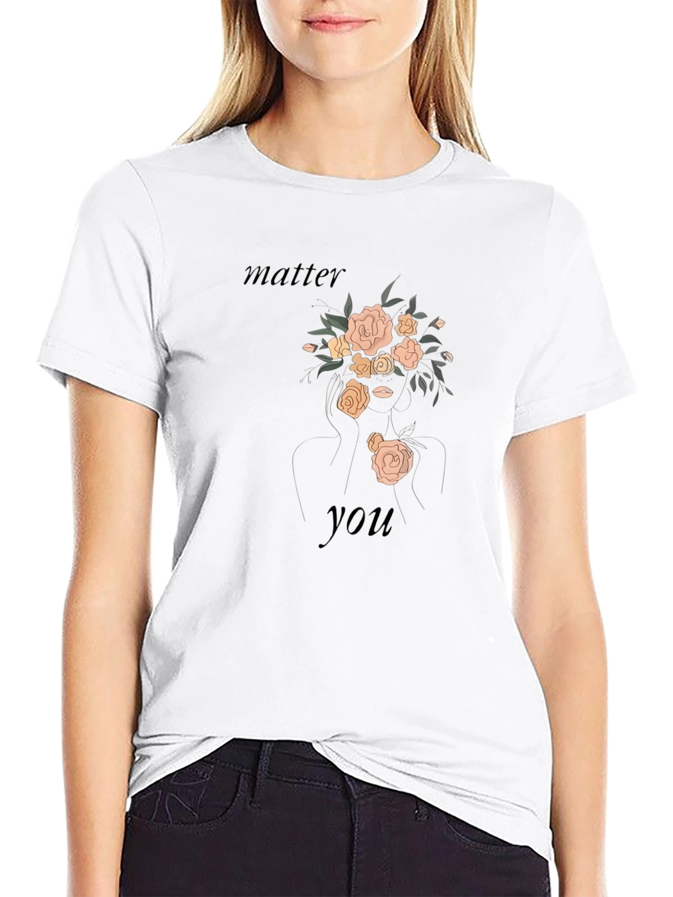 Floral Woman Graphic Tee - Black T-Shirt