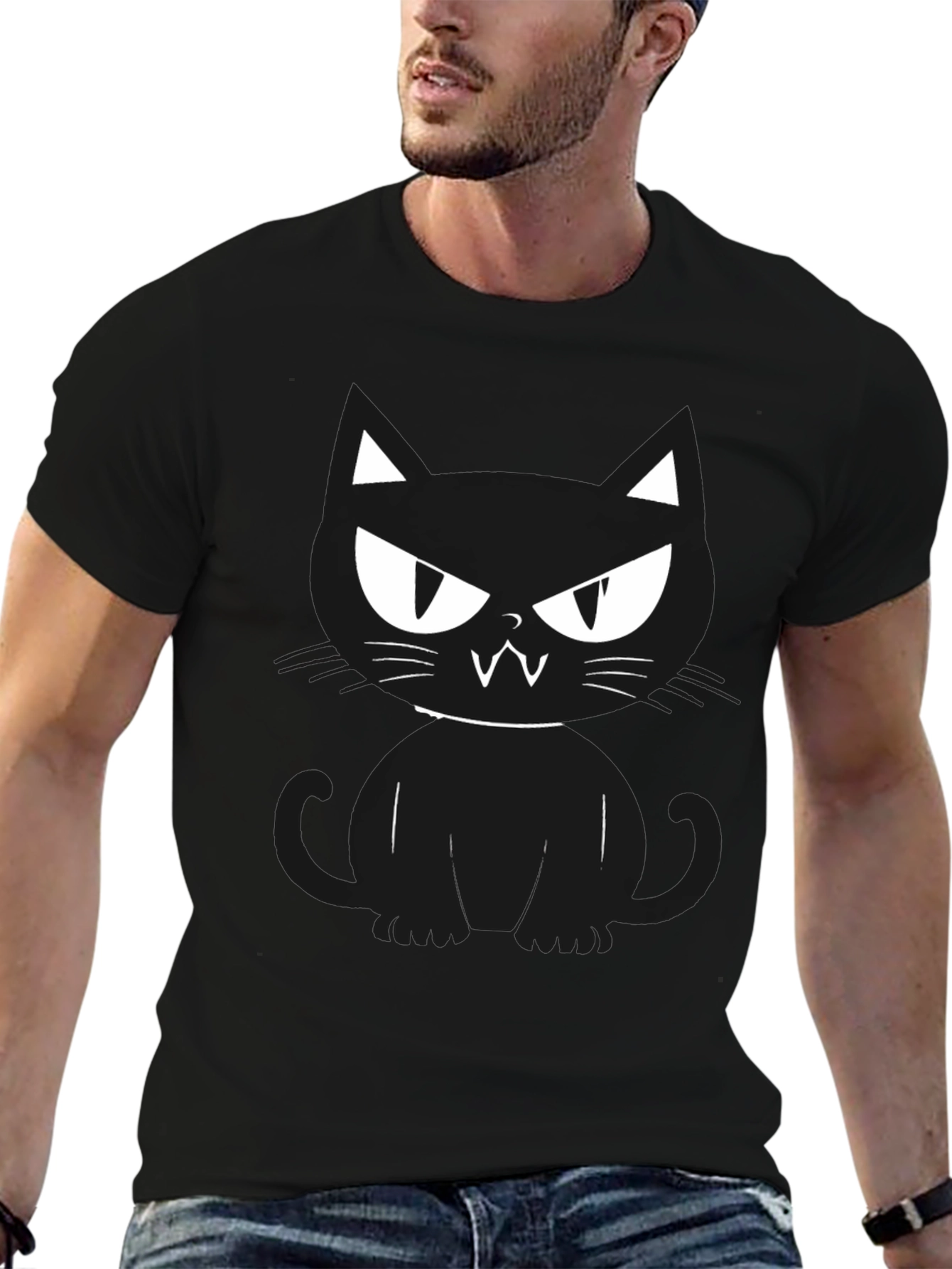 Mens Black Cat Graphic Tee - Halloween Ready!