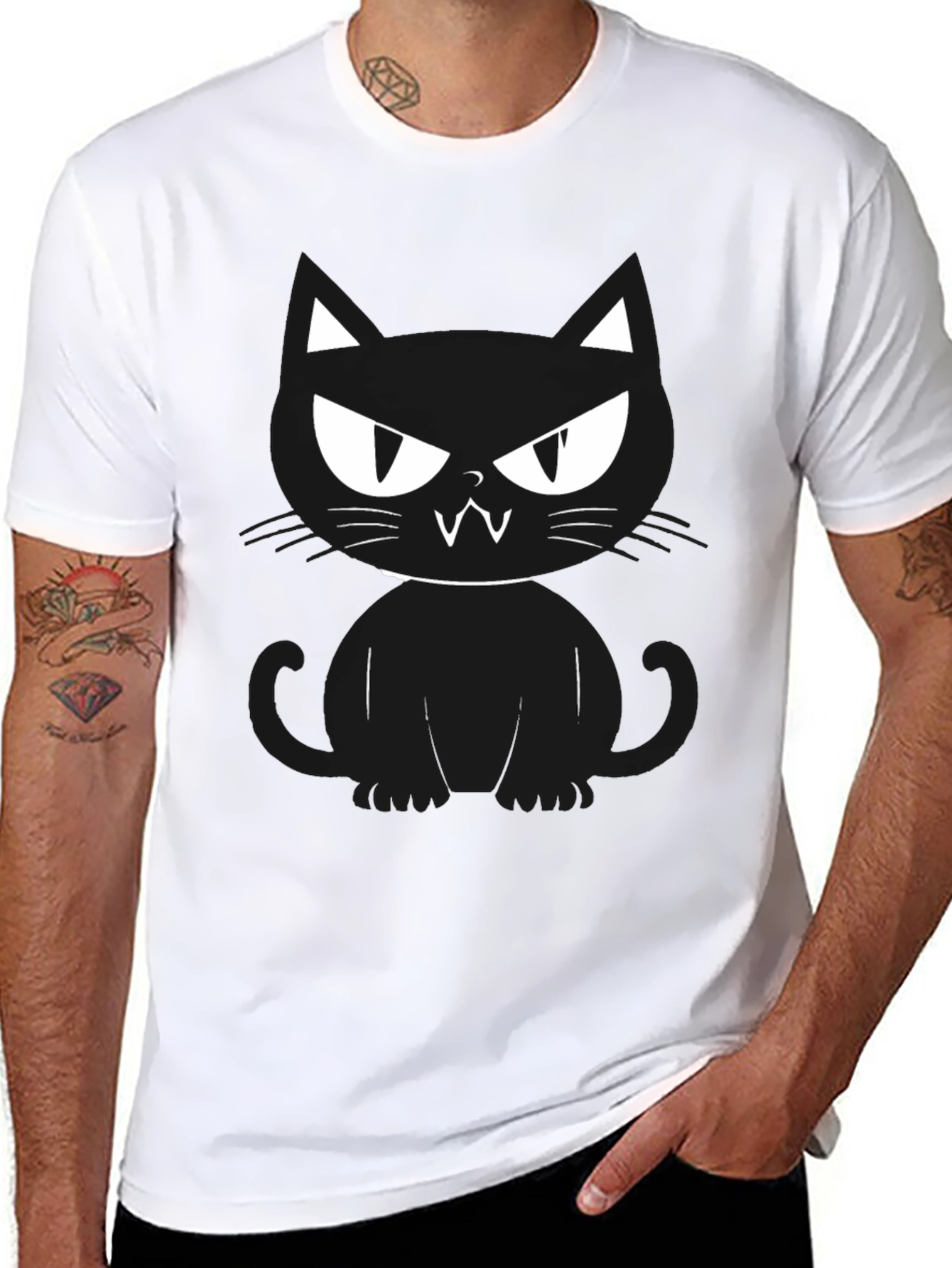 Mens Black Cat Graphic Tee - Halloween Ready!