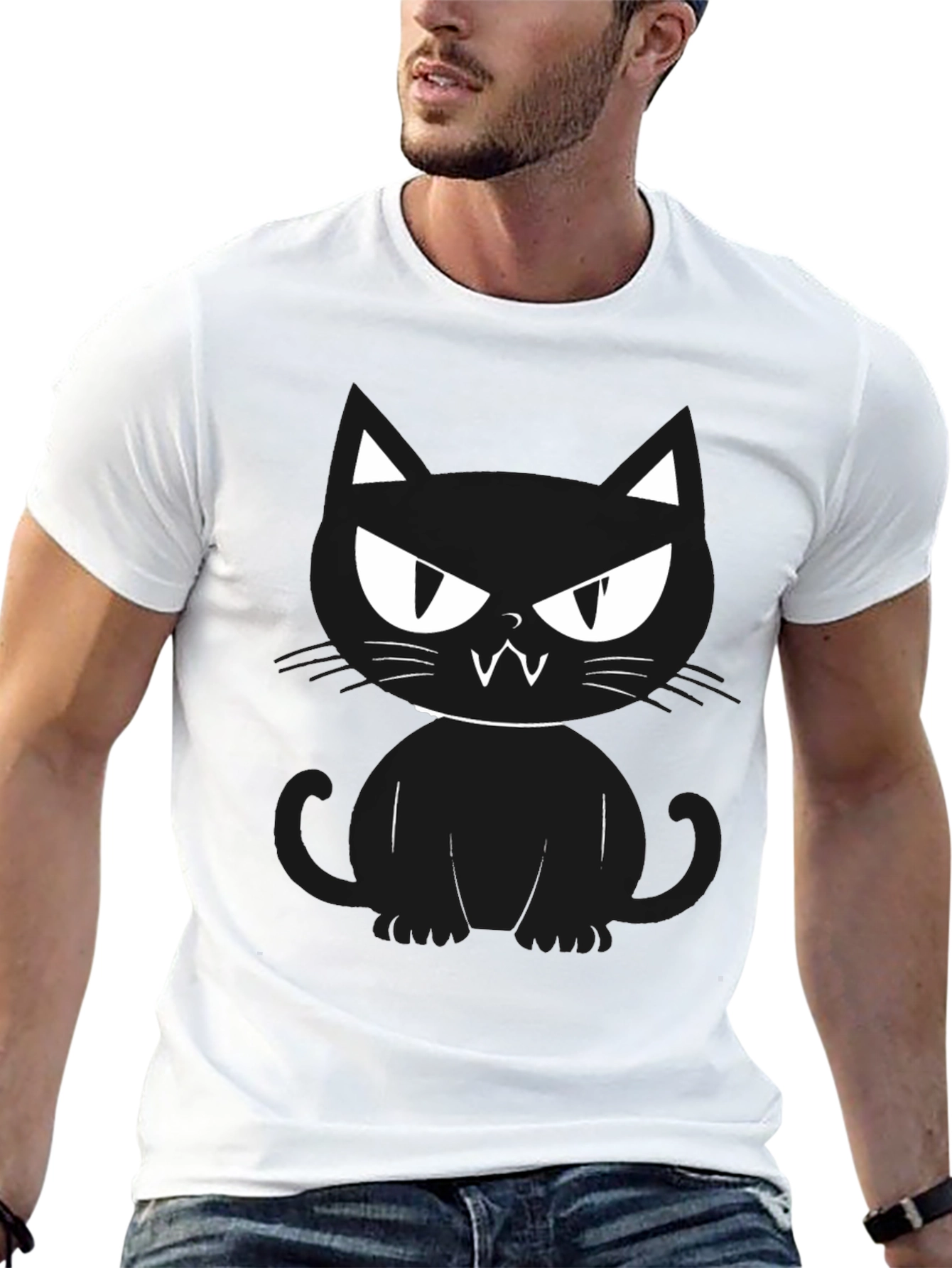 Mens Black Cat Graphic Tee - Halloween Ready!