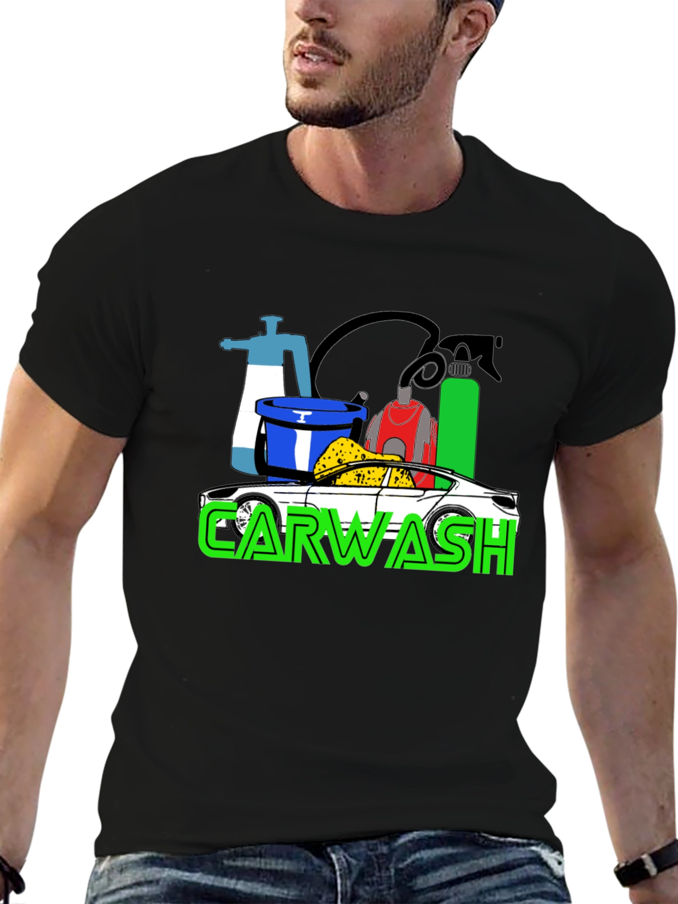 Car Wash T-Shirt - Black Cotton Blend Graphic Tee