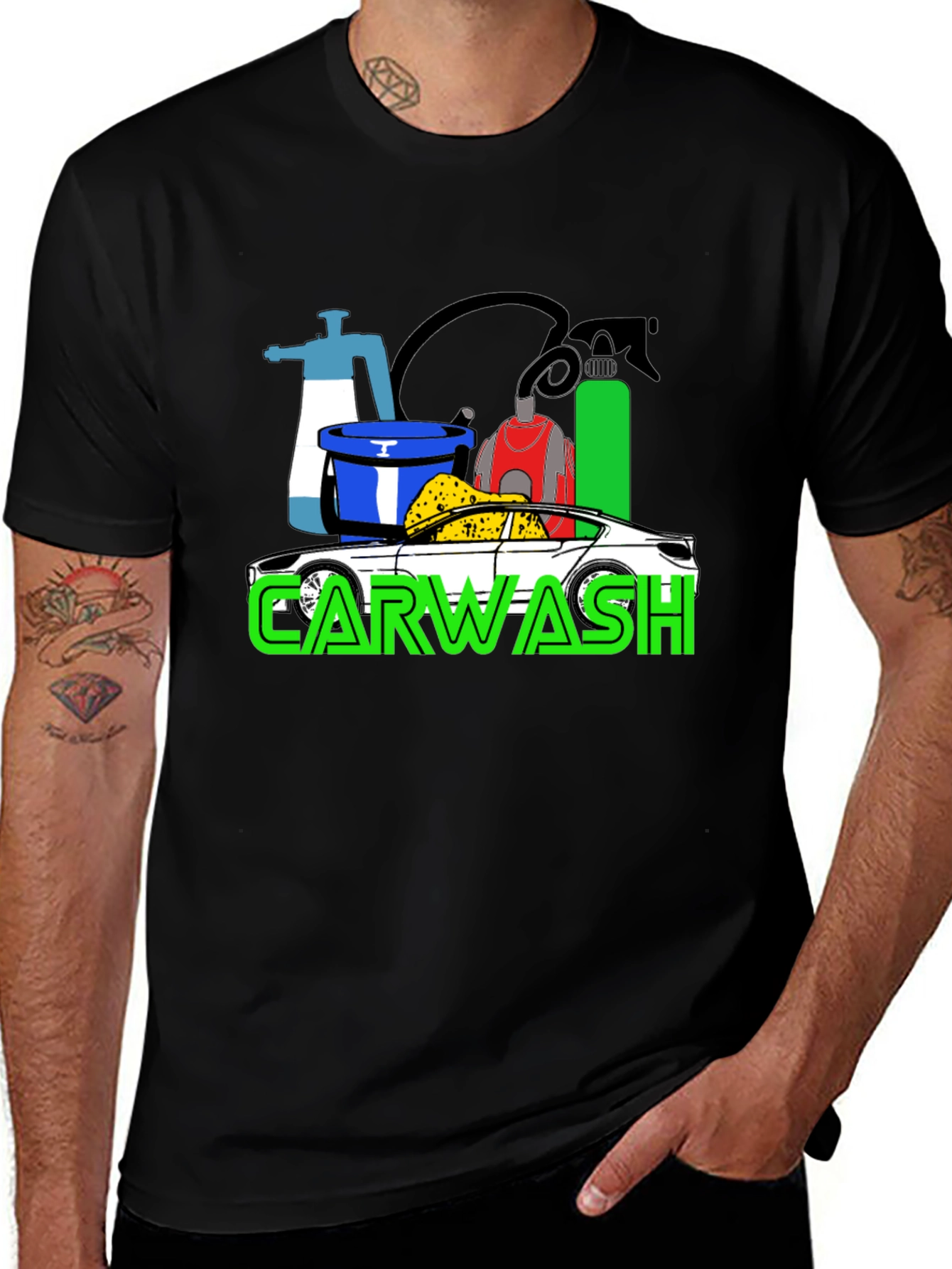 Car Wash T-Shirt - Black Cotton Blend Graphic Tee