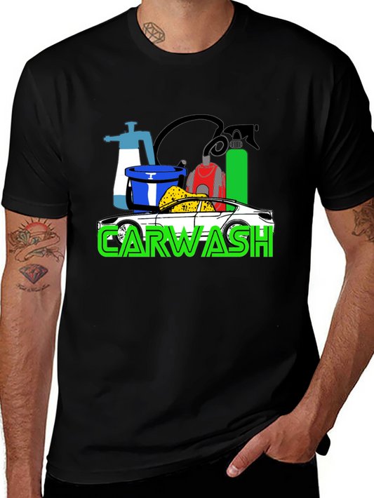 Car Wash T-Shirt - Black Cotton Blend Graphic Tee