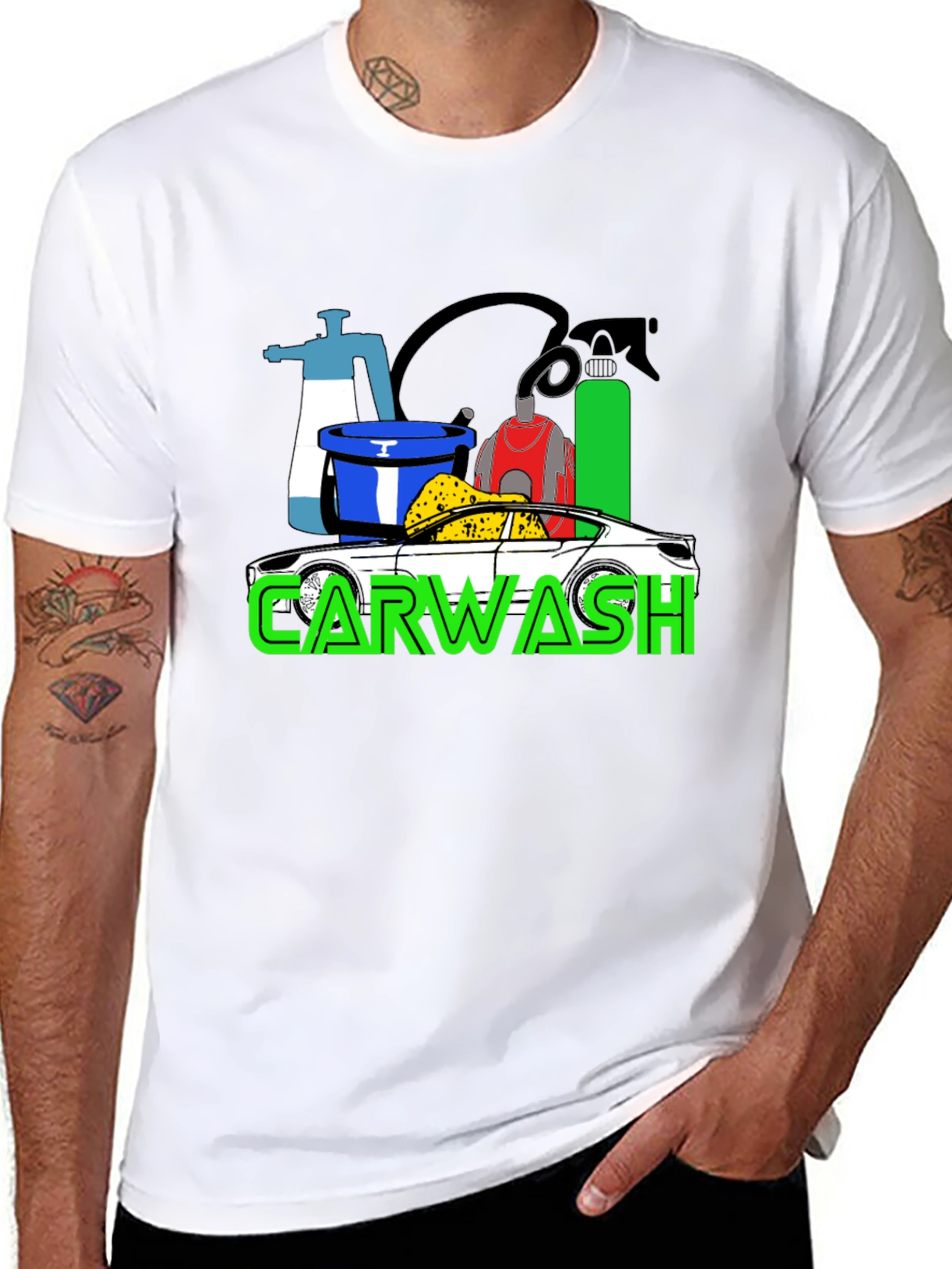 Car Wash T-Shirt - Black Cotton Blend Graphic Tee