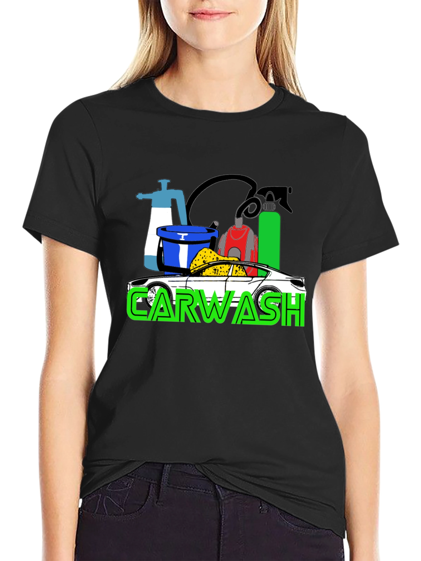 Car Wash T-Shirt - Black Cotton Blend Graphic Tee