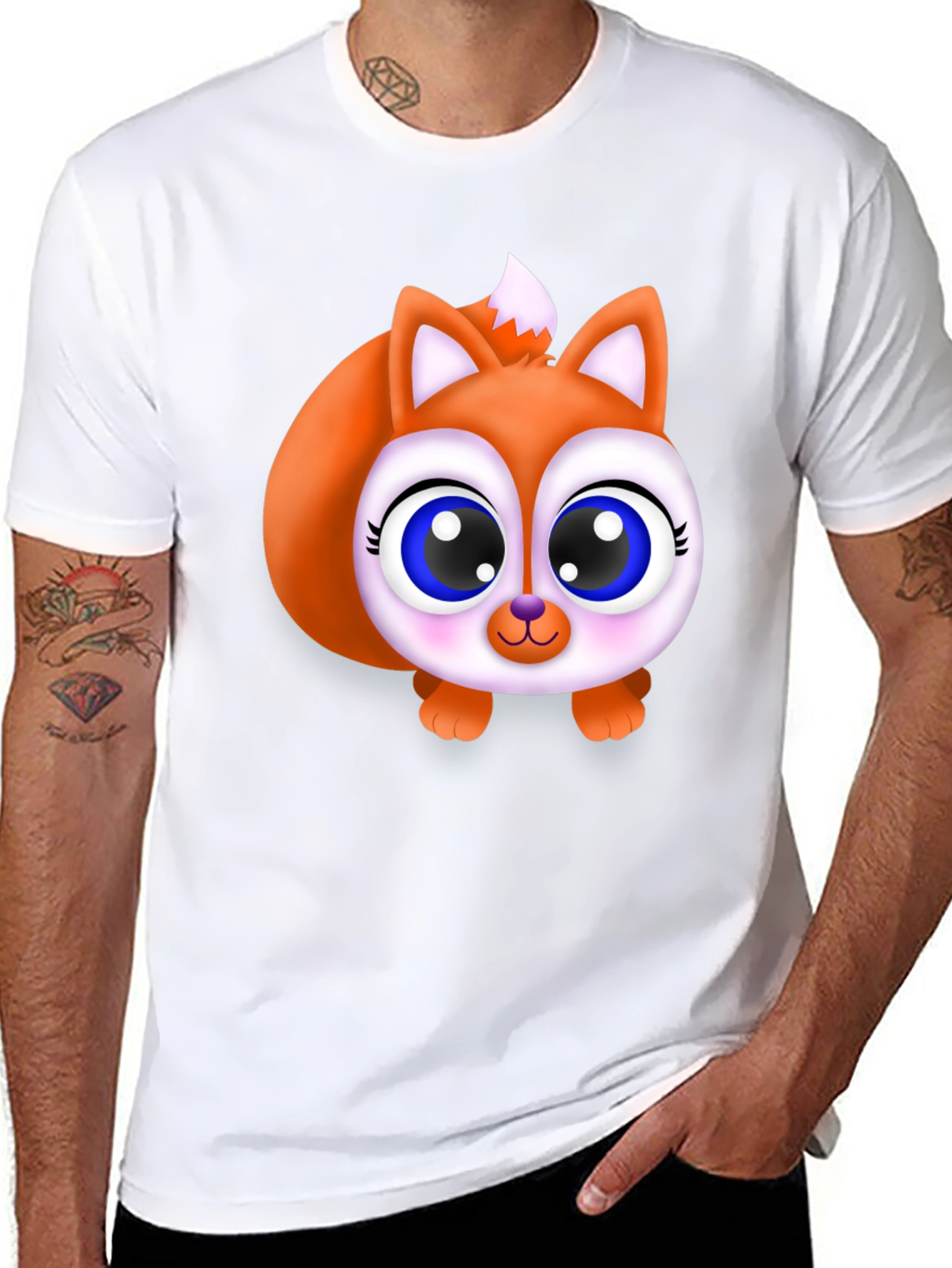 Cute Fox Graphic Tee - Black Cotton Blend Shirt
