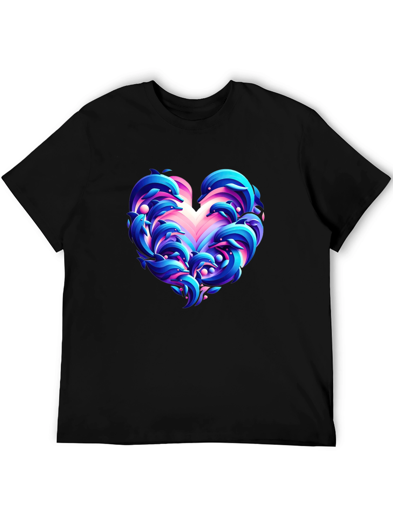 Dolphin Heart Graphic Black T-Shirt