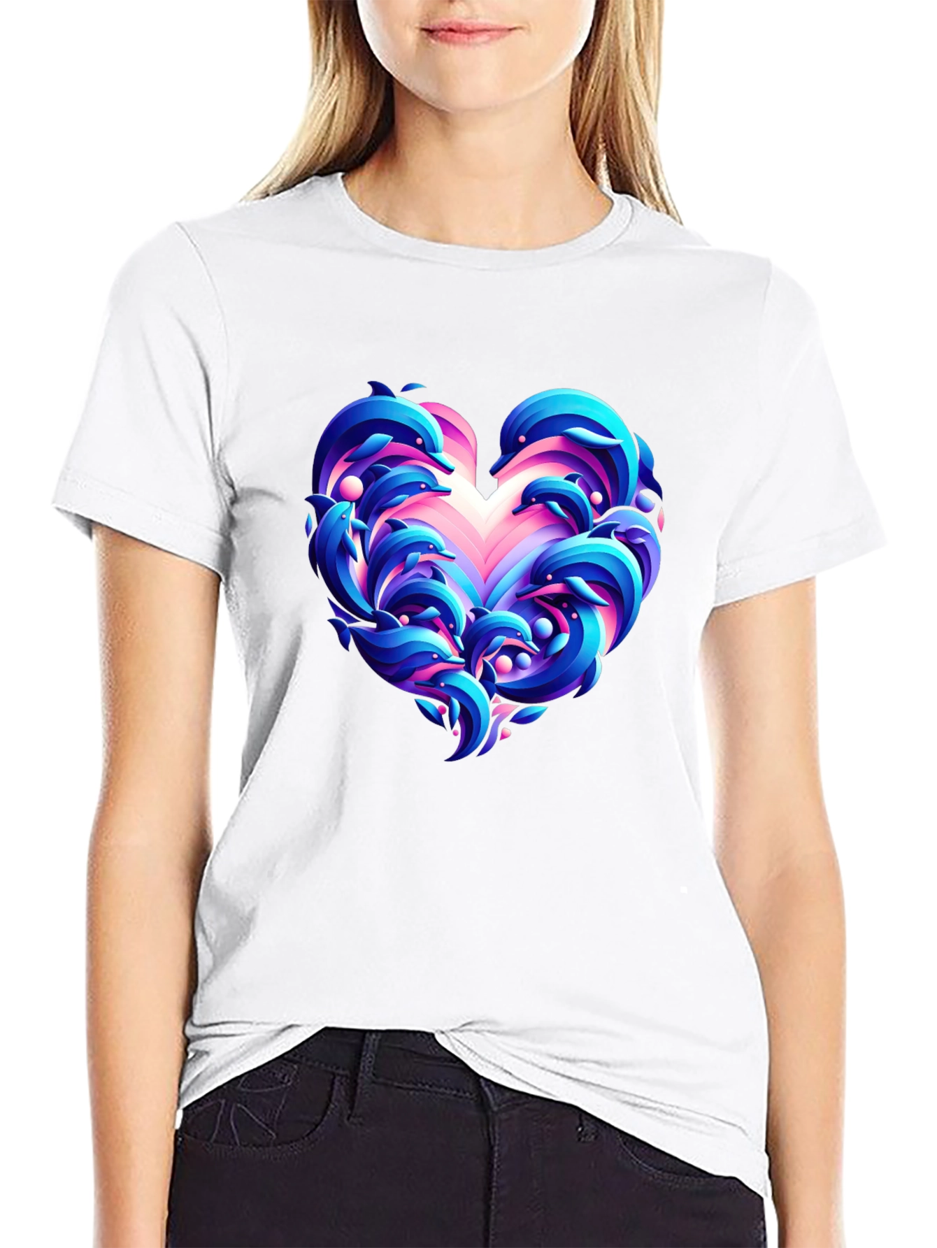 Dolphin Heart Graphic Black T-Shirt