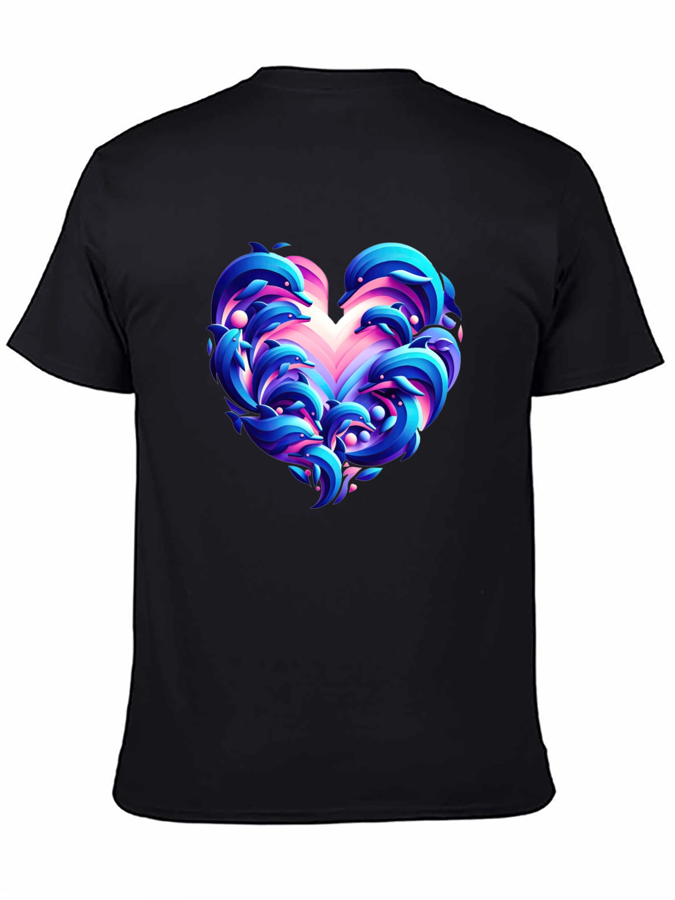 Dolphin Heart Graphic Black T-Shirt