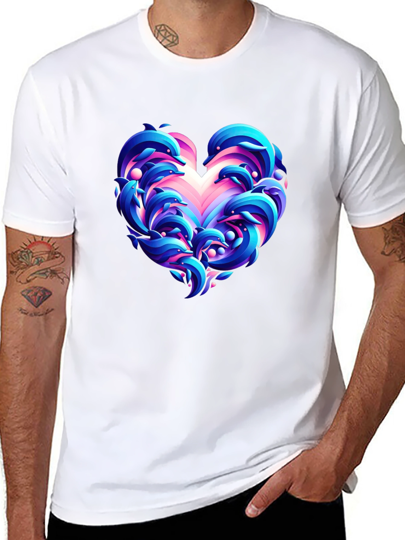 Dolphin Heart Graphic Black T-Shirt