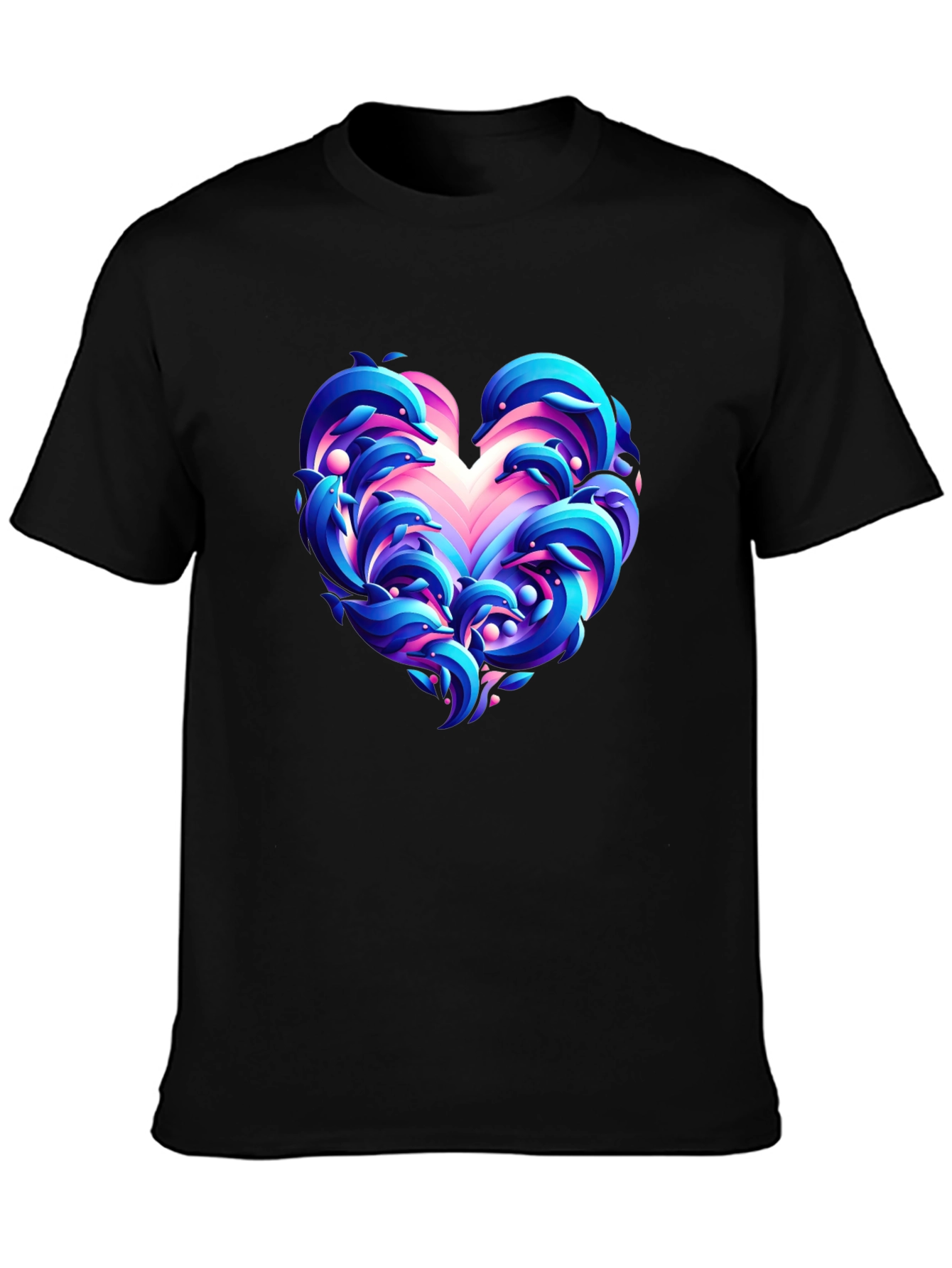 Dolphin Heart Graphic Black T-Shirt