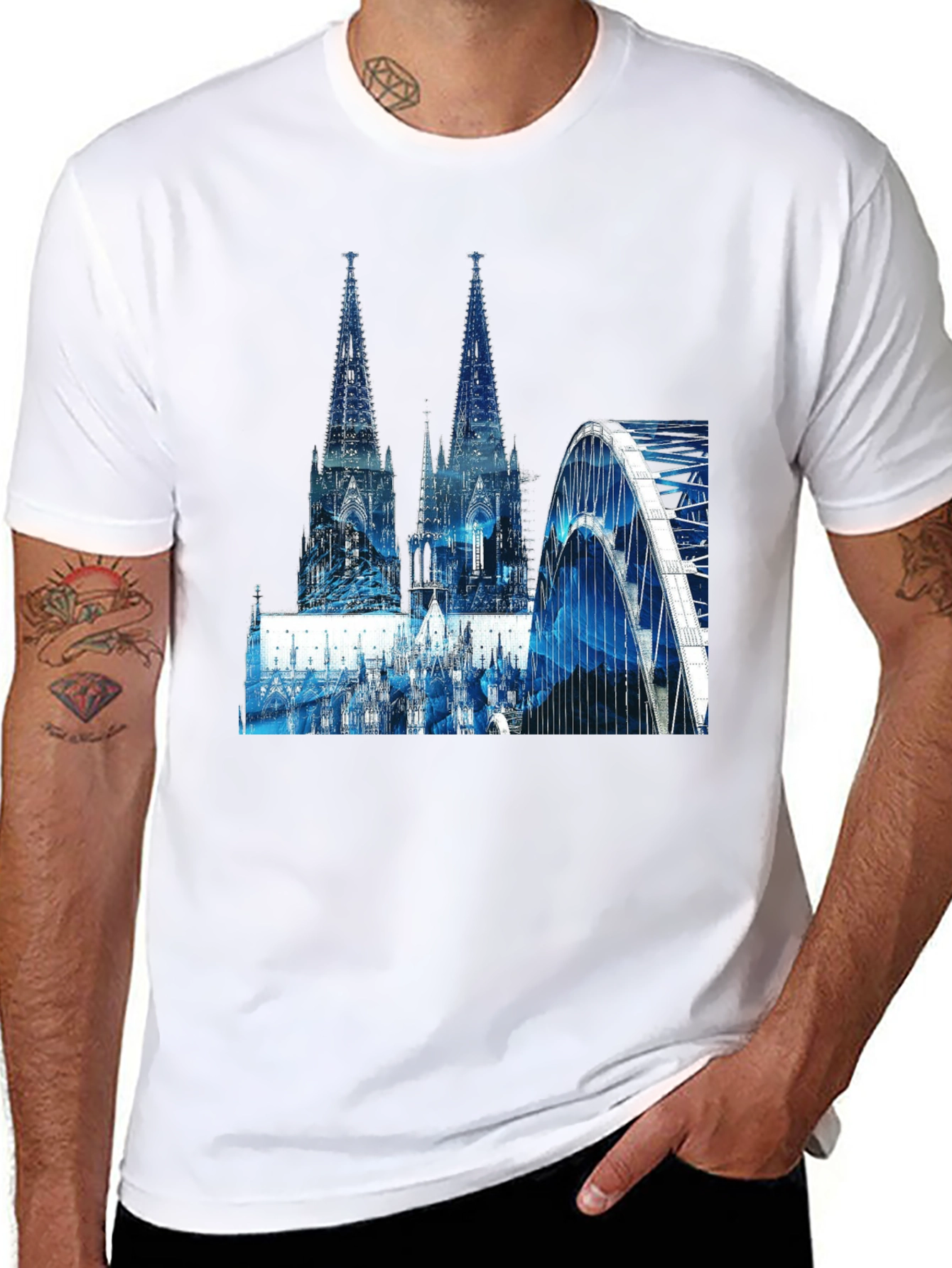 Cologne Cathedral & Bridge Graphic Black T-Shirt