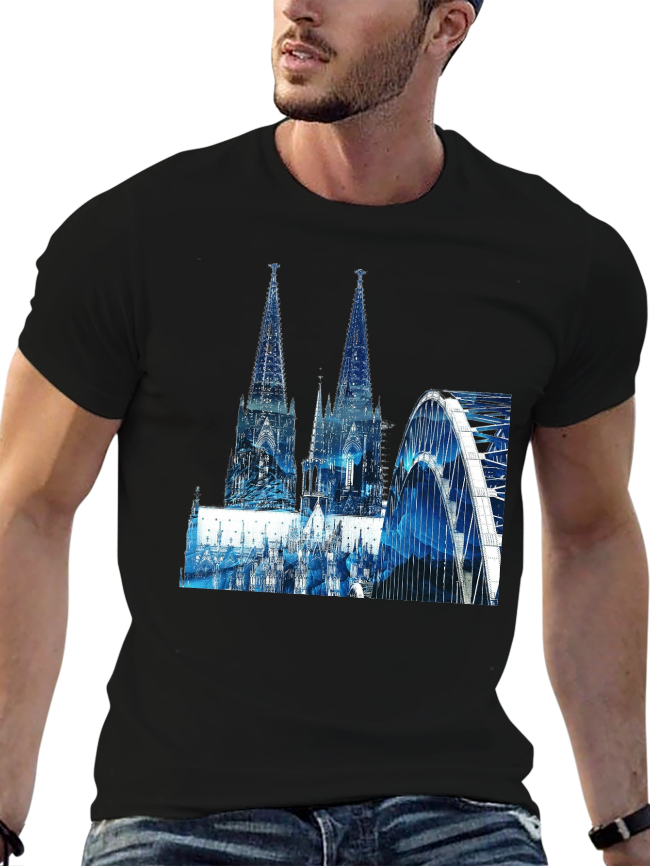 Cologne Cathedral & Bridge Graphic Black T-Shirt