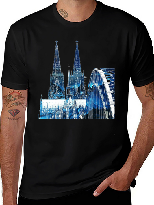Cologne Cathedral & Bridge Graphic Black T-Shirt