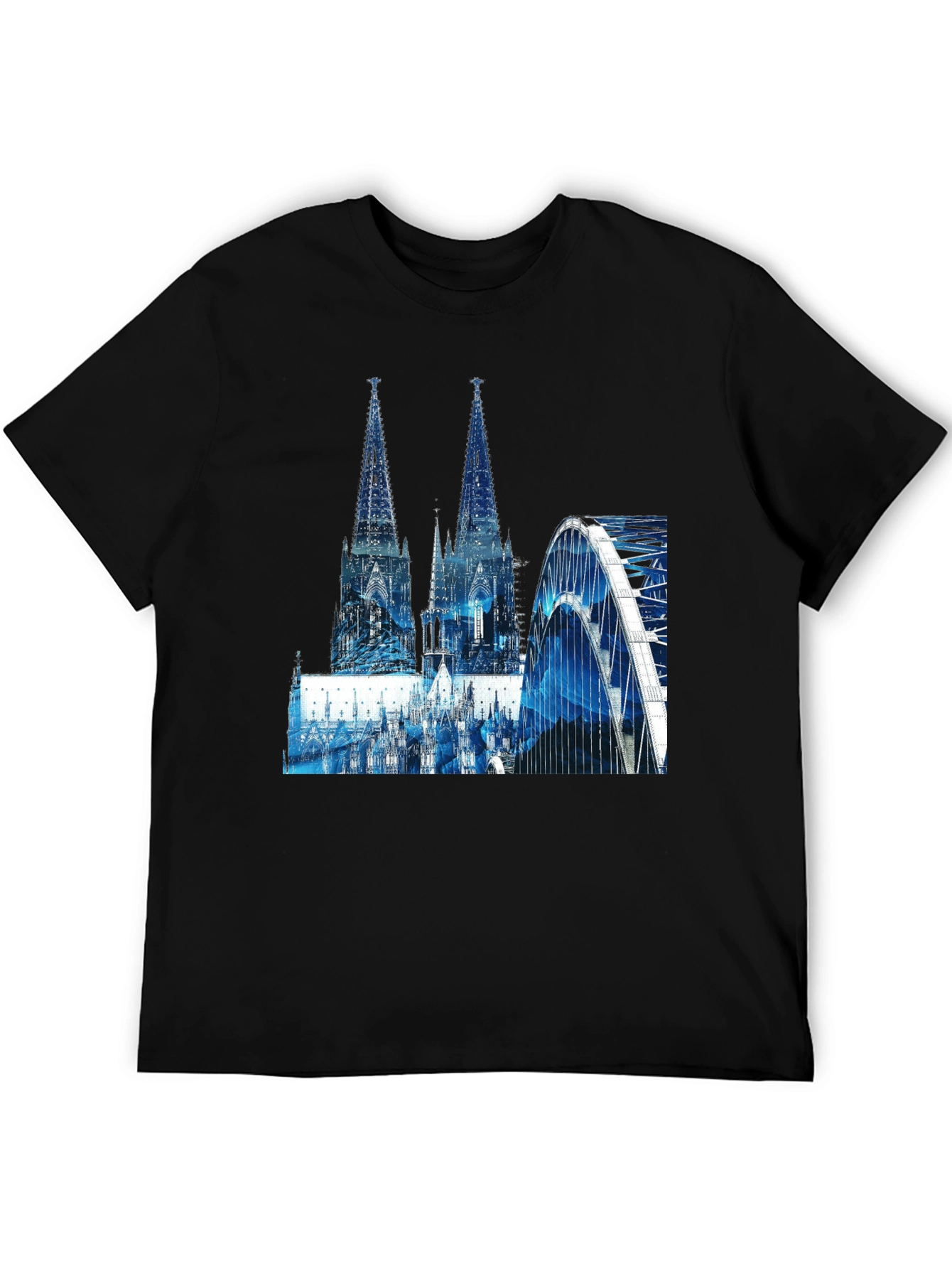 Cologne Cathedral & Bridge Graphic Black T-Shirt