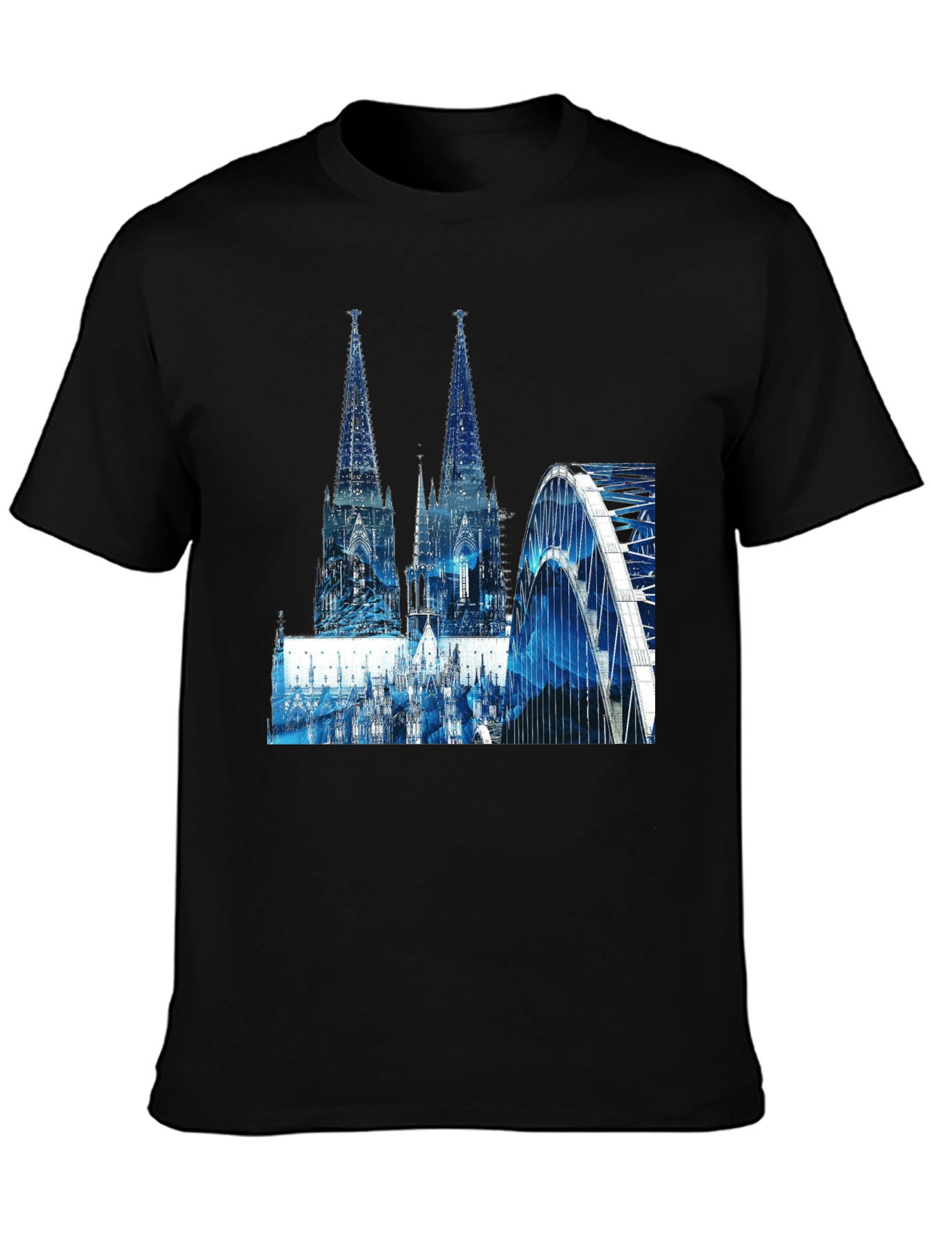 Cologne Cathedral & Bridge Graphic Black T-Shirt
