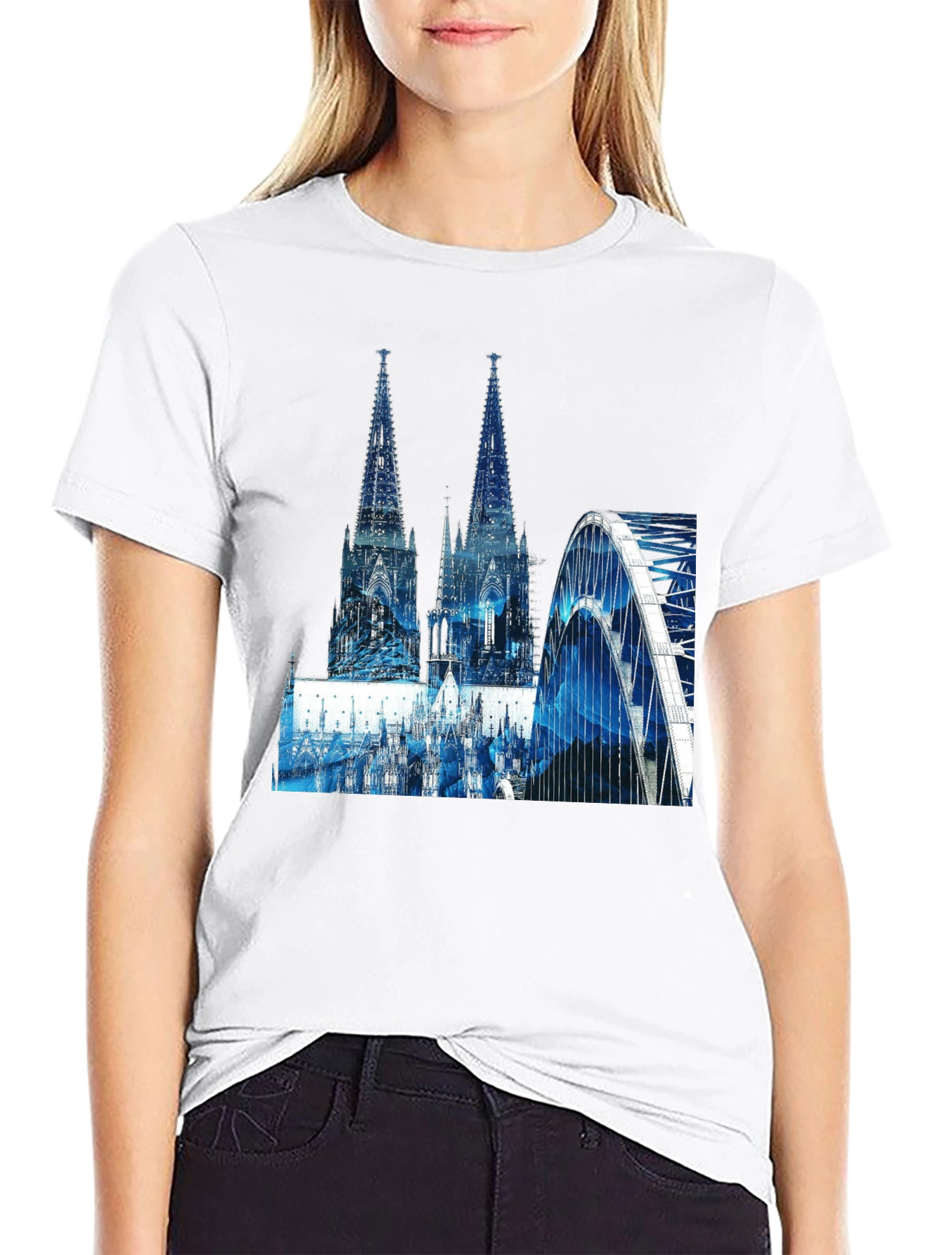 Cologne Cathedral & Bridge Graphic Black T-Shirt