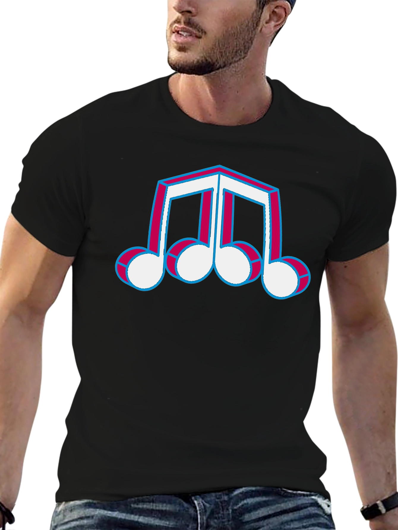 Retro Music Note T-Shirt - Black
