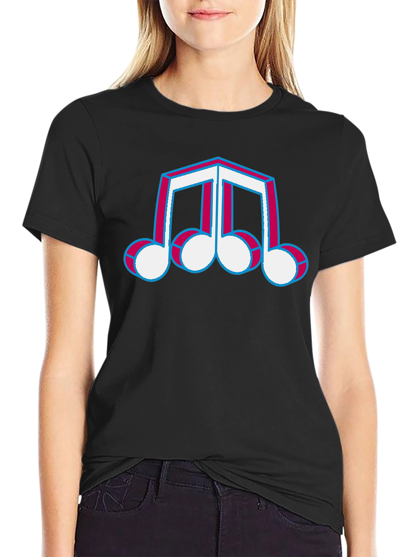Retro Music Note T-Shirt - Black