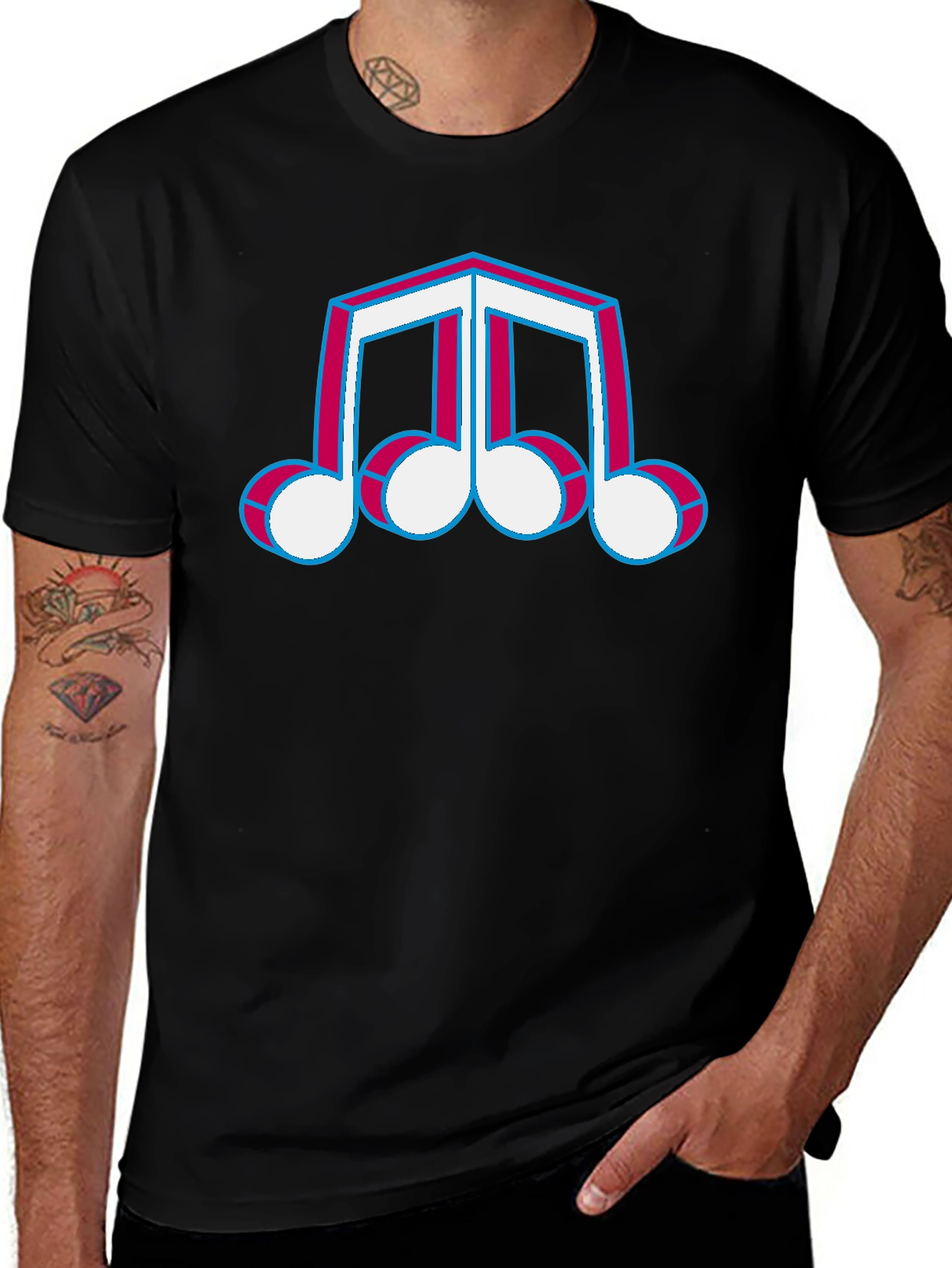 Retro Music Note T-Shirt - Black