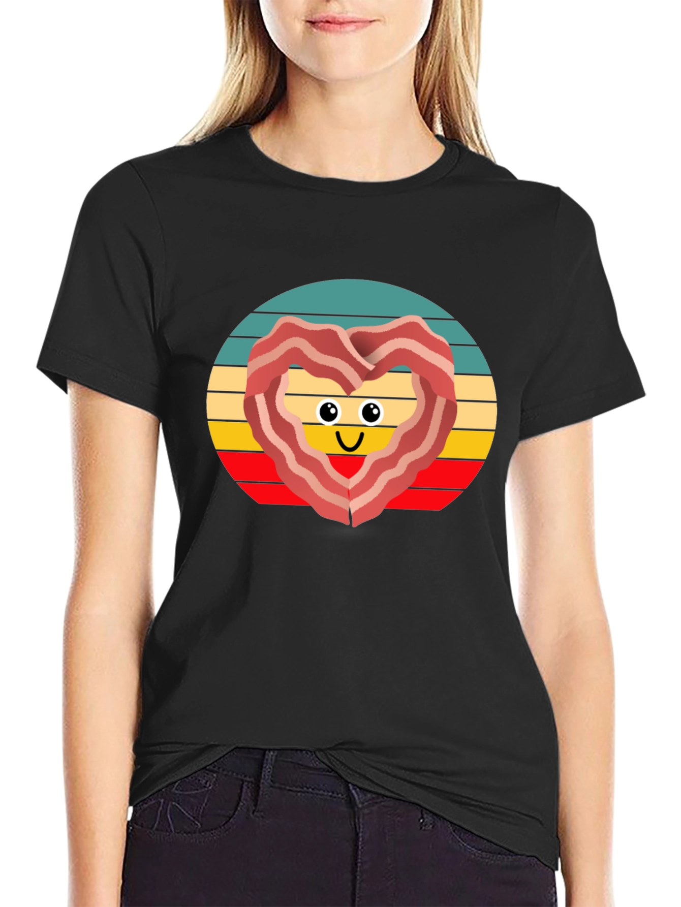 Bacon Heart Retro T-Shirt - Foodie Fun!