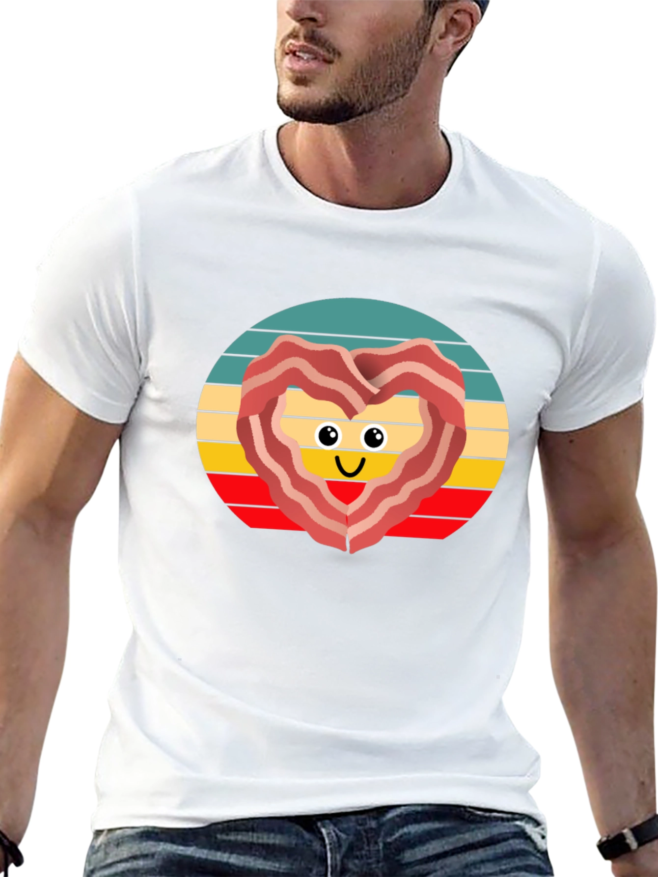 Bacon Heart Retro T-Shirt - Foodie Fun!