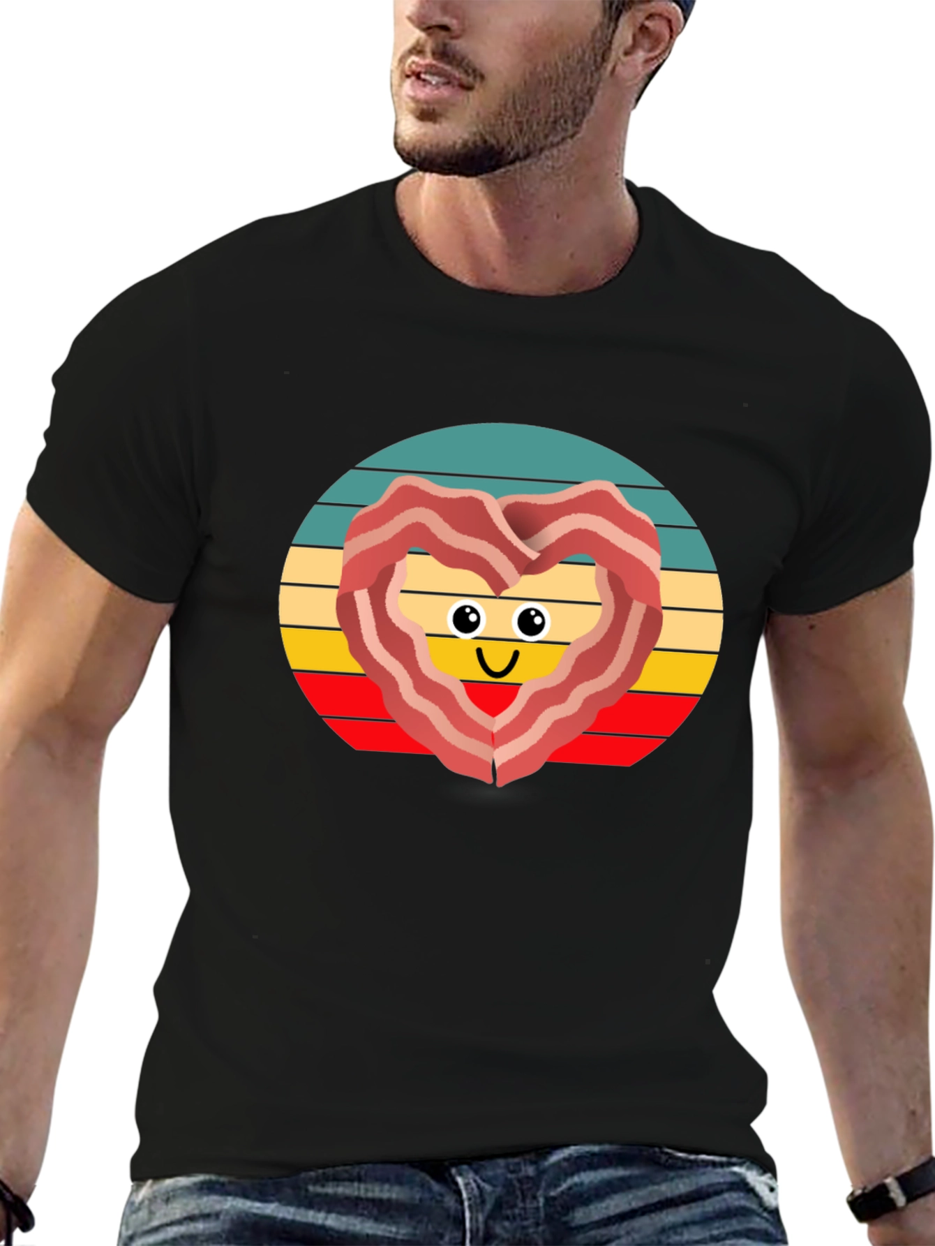 Bacon Heart Retro T-Shirt - Foodie Fun!