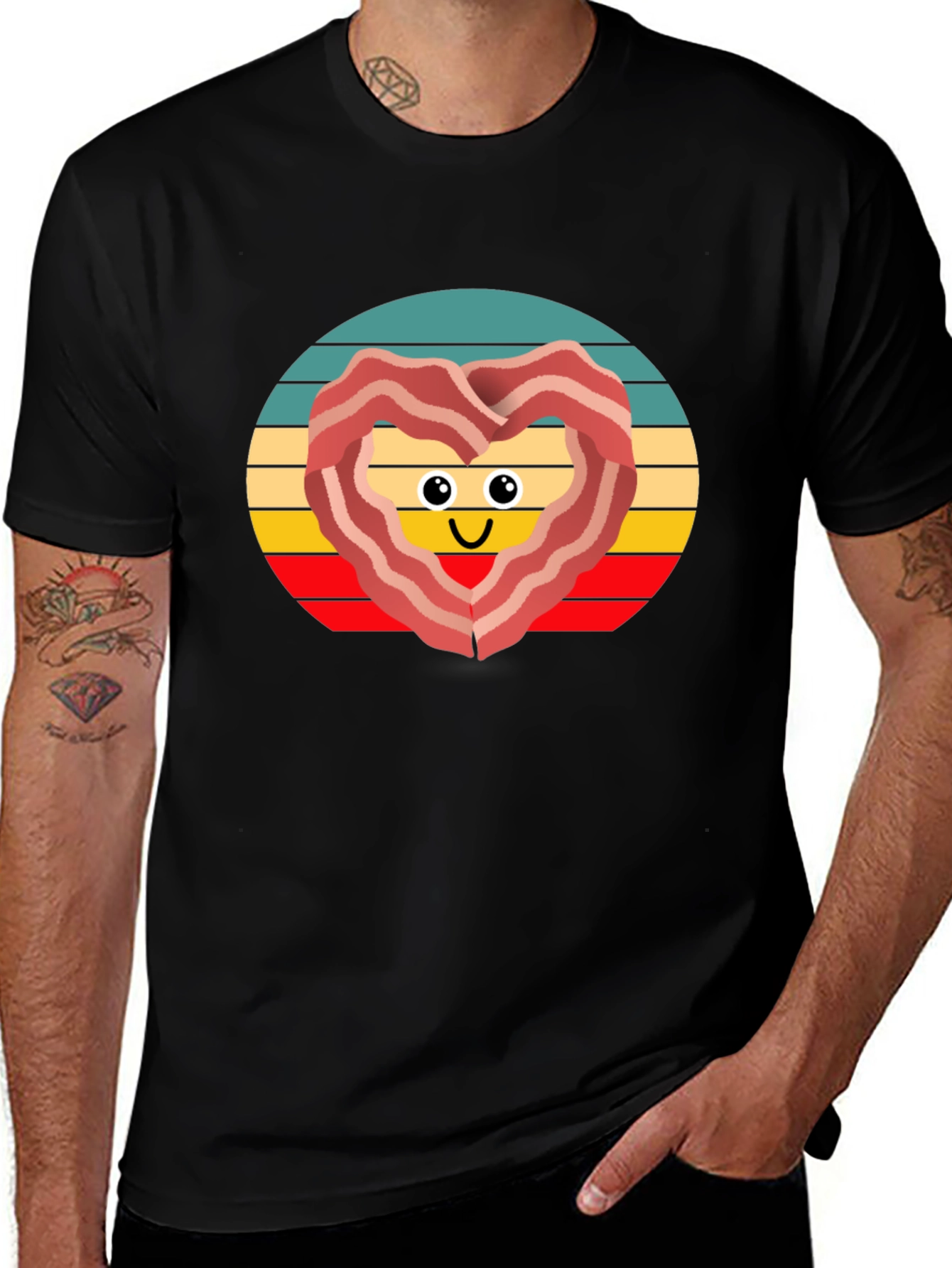 Bacon Heart Retro T-Shirt - Foodie Fun!