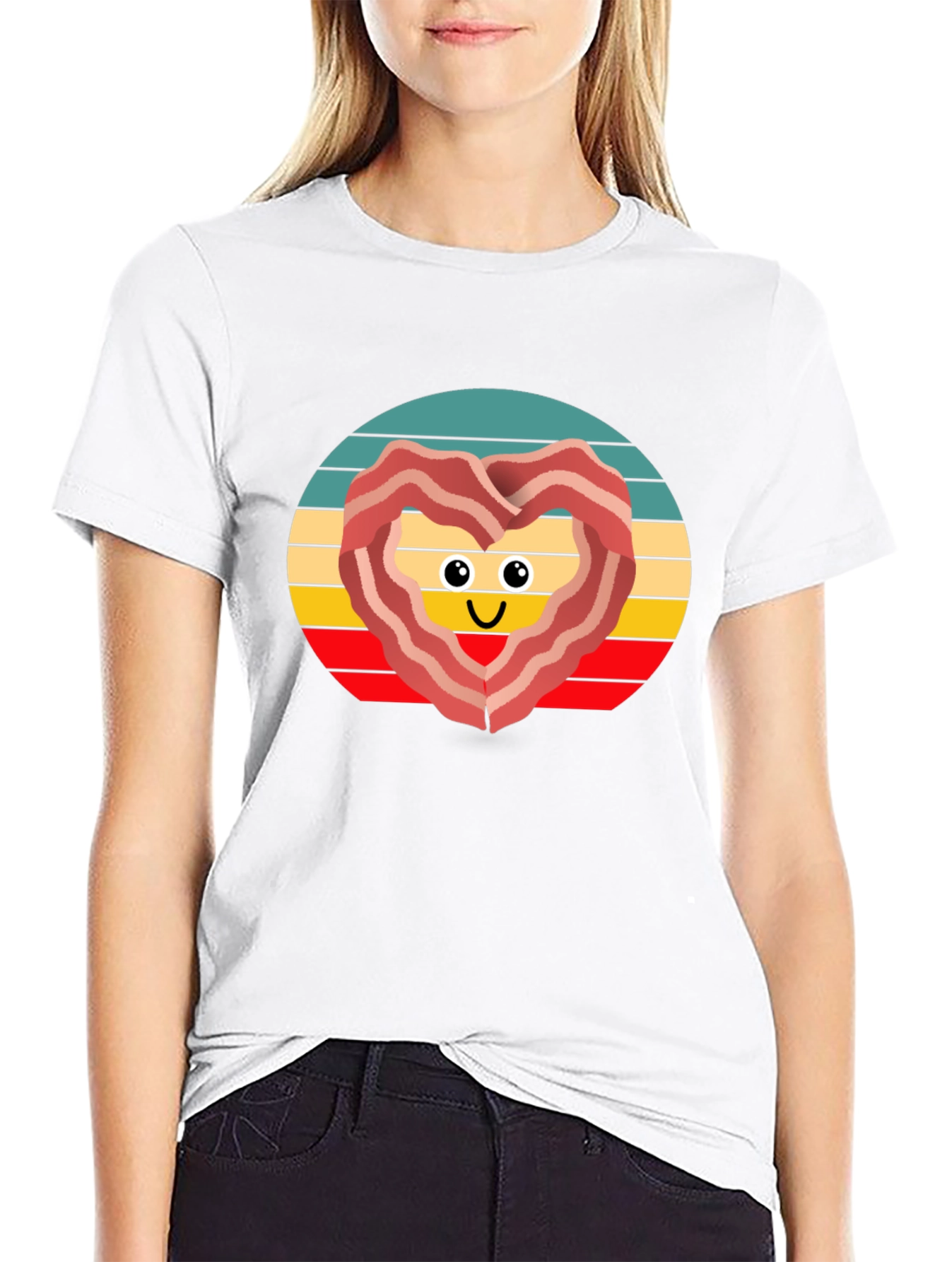 Bacon Heart Retro T-Shirt - Foodie Fun!
