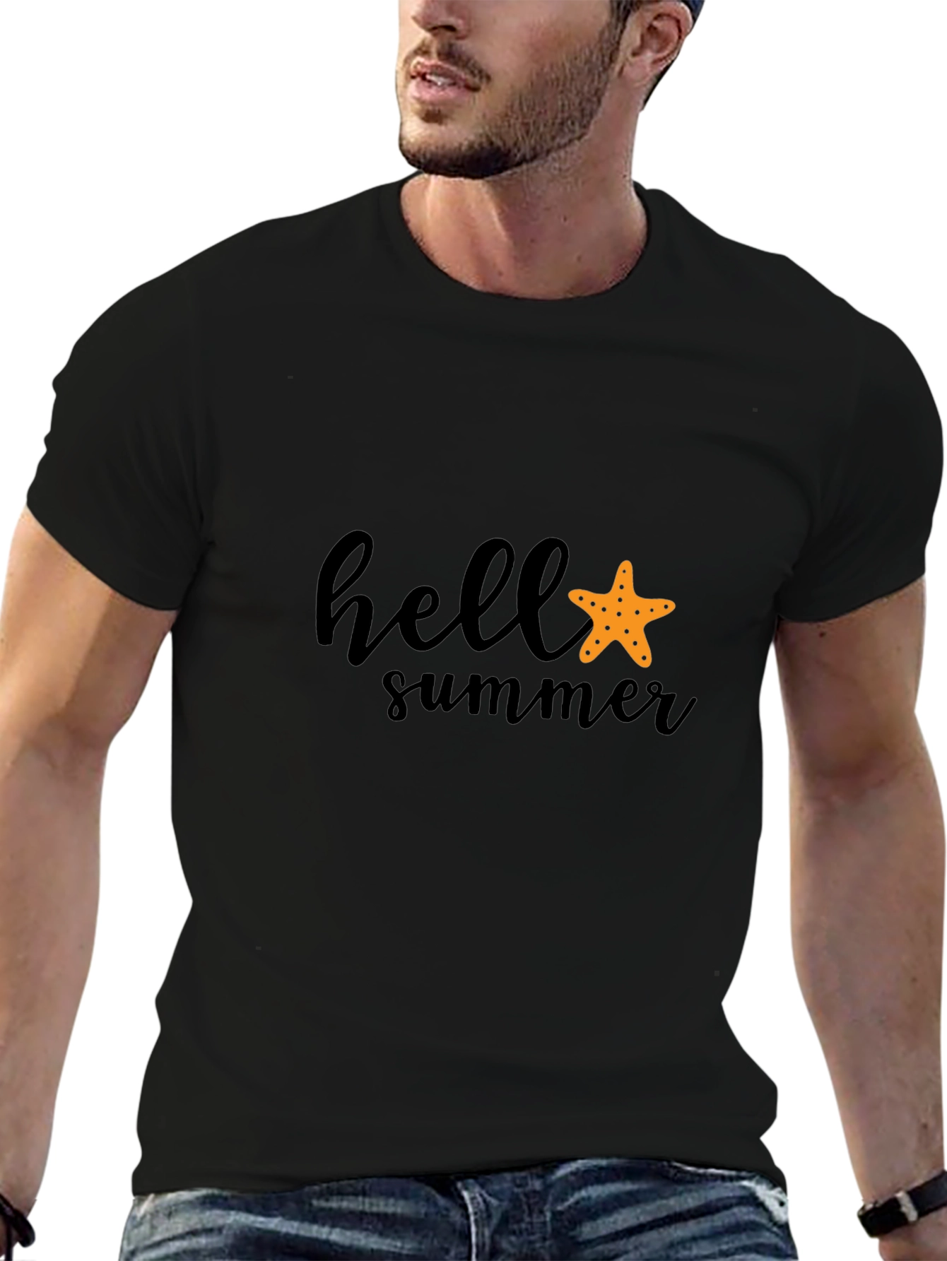Hello Summer Starfish Graphic Tee - Black