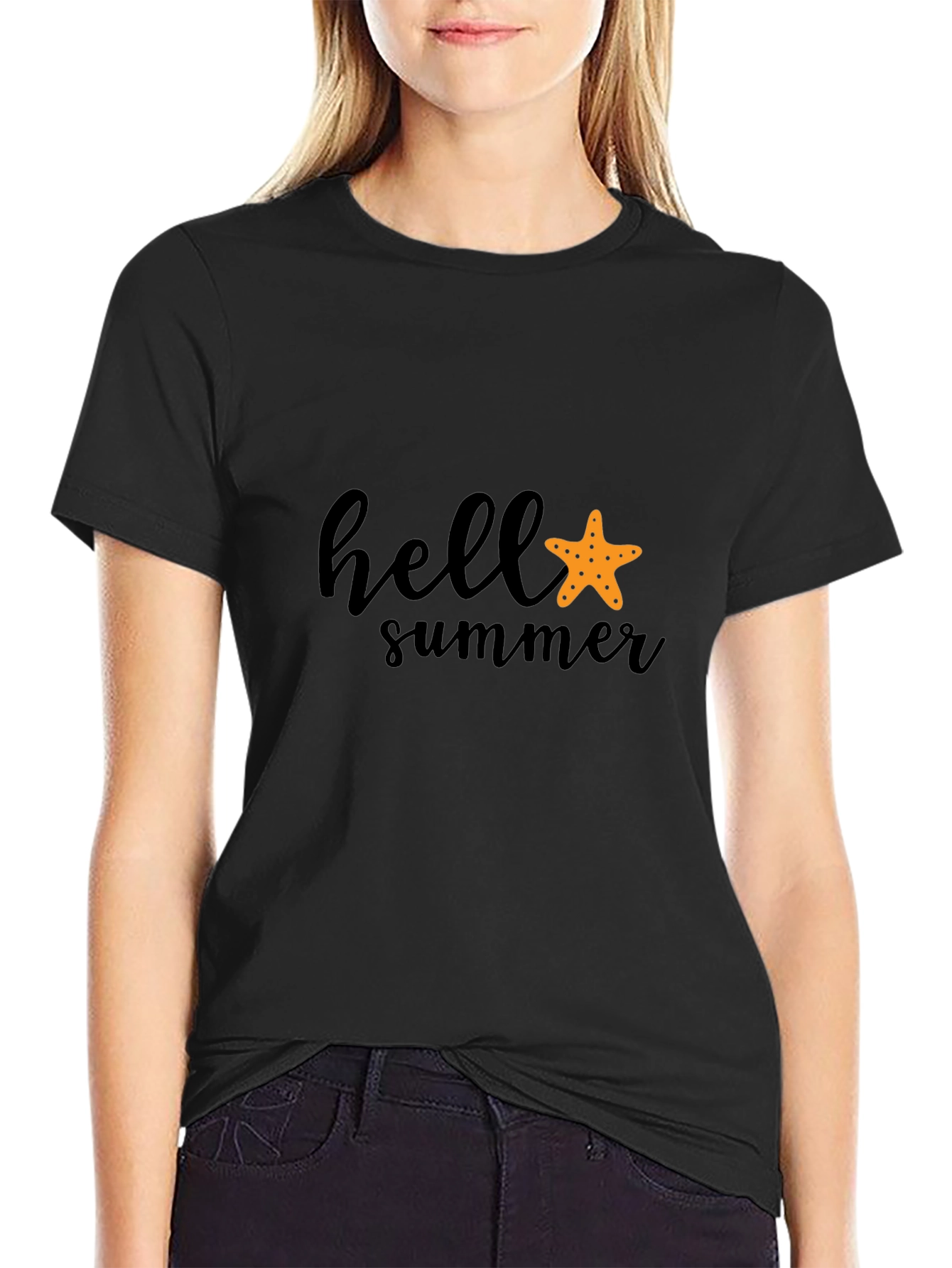 Hello Summer Starfish Graphic Tee - Black