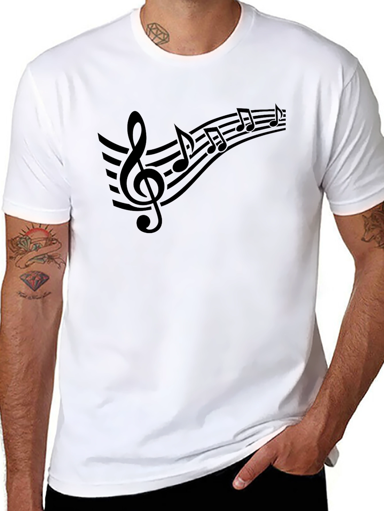 Musical Notes Graphic Black T-Shirt