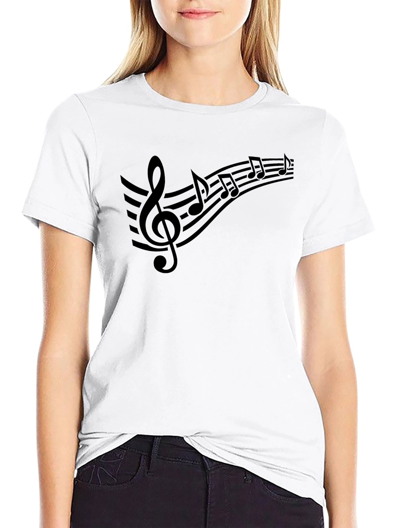 Musical Notes Graphic Black T-Shirt