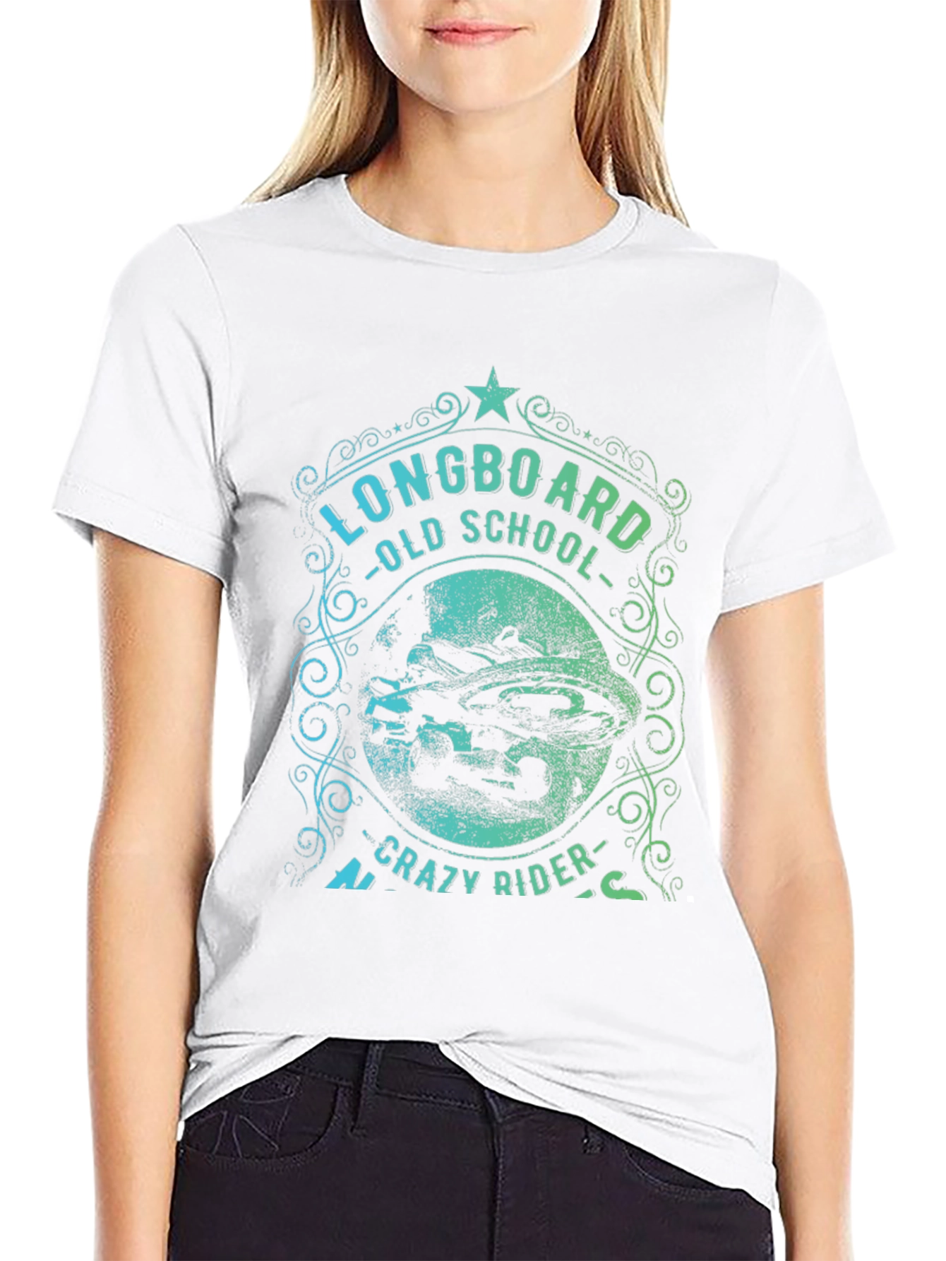 Longboard Old School Crazy Rider Graphic T-Shirt