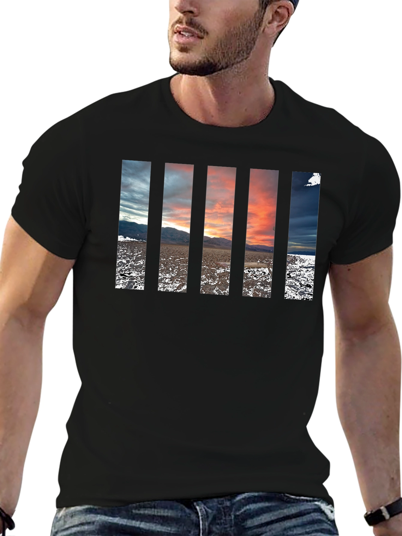 Stripped Sunset Tee - Black Cotton Comfort