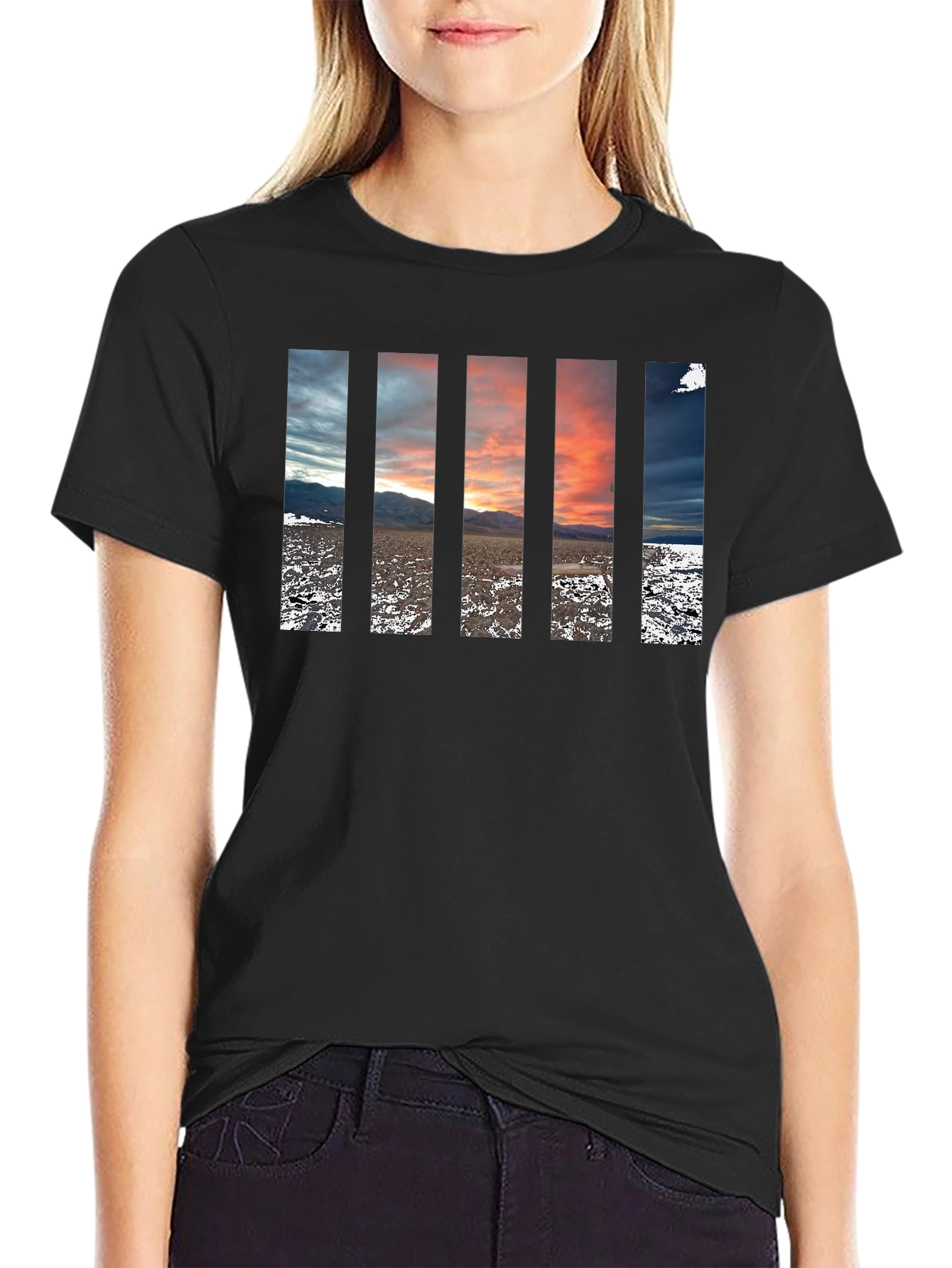 Stripped Sunset Tee - Black Cotton Comfort