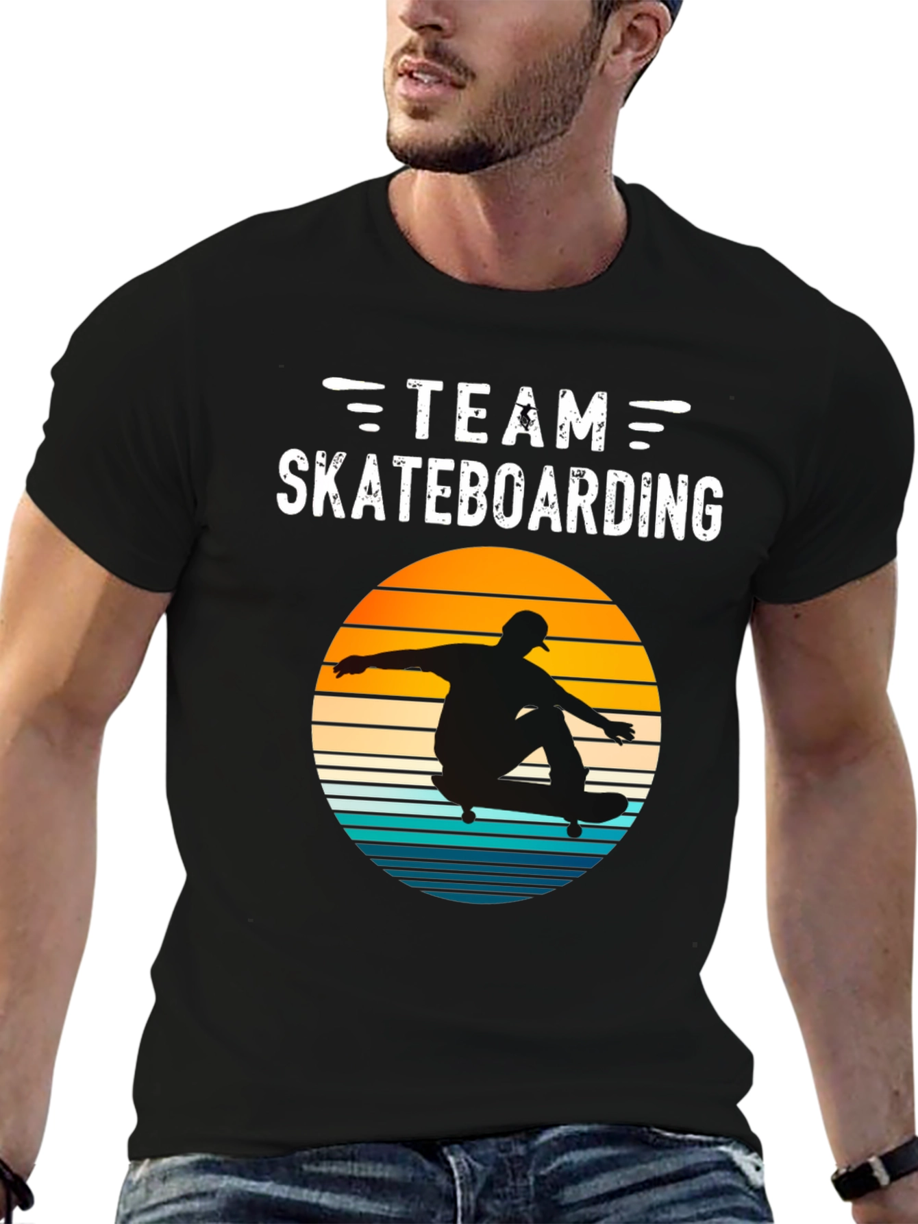 Team Skateboarding T-Shirt Retro Sunset Design