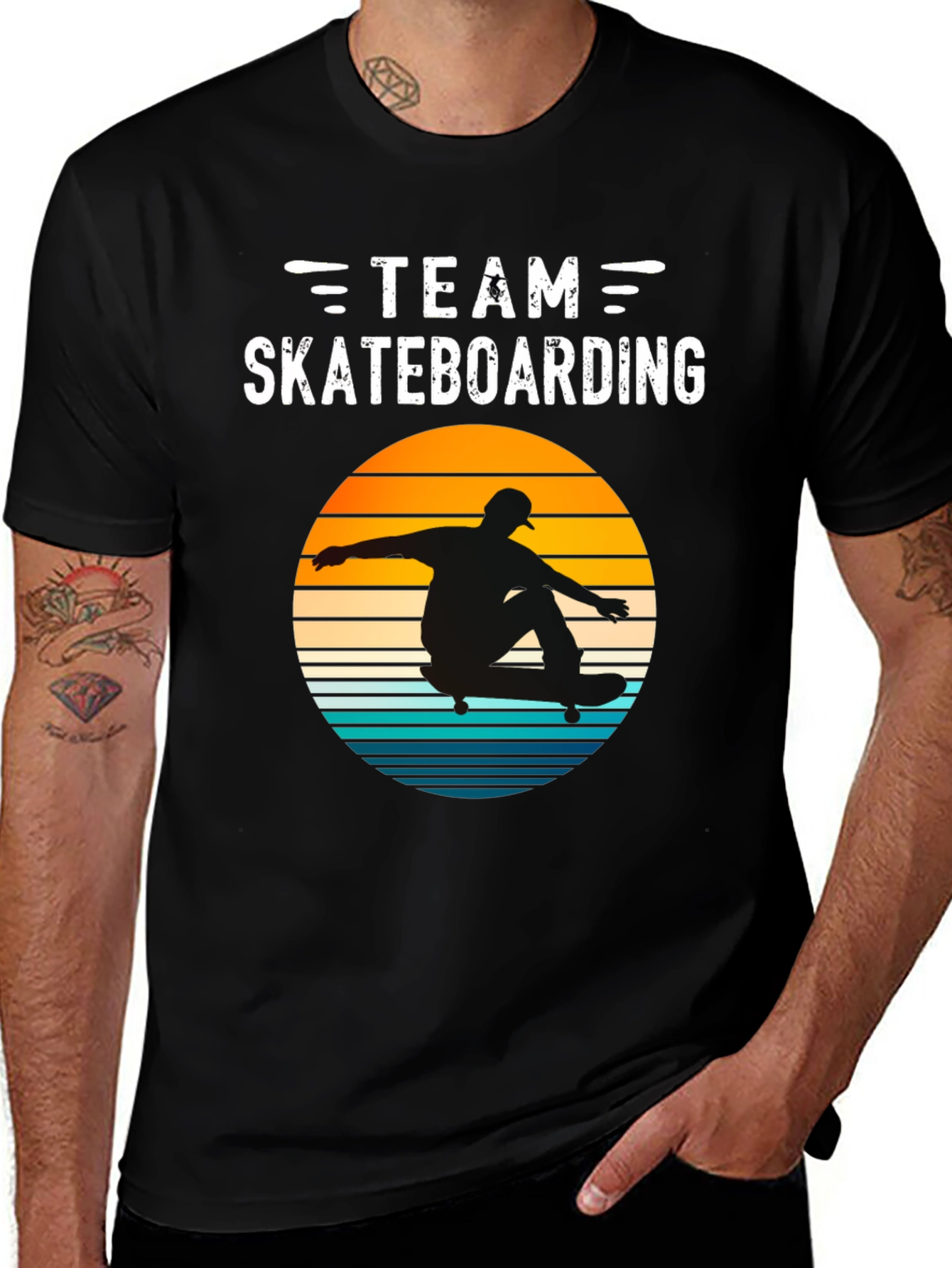 Team Skateboarding T-Shirt Retro Sunset Design