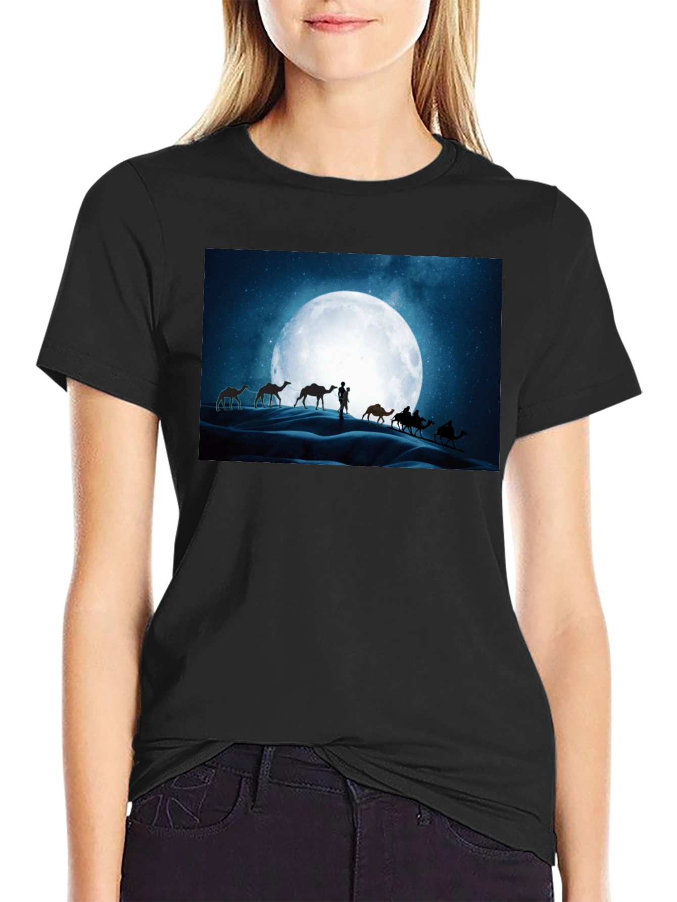 Camel Desert Moon Black T-Shirt