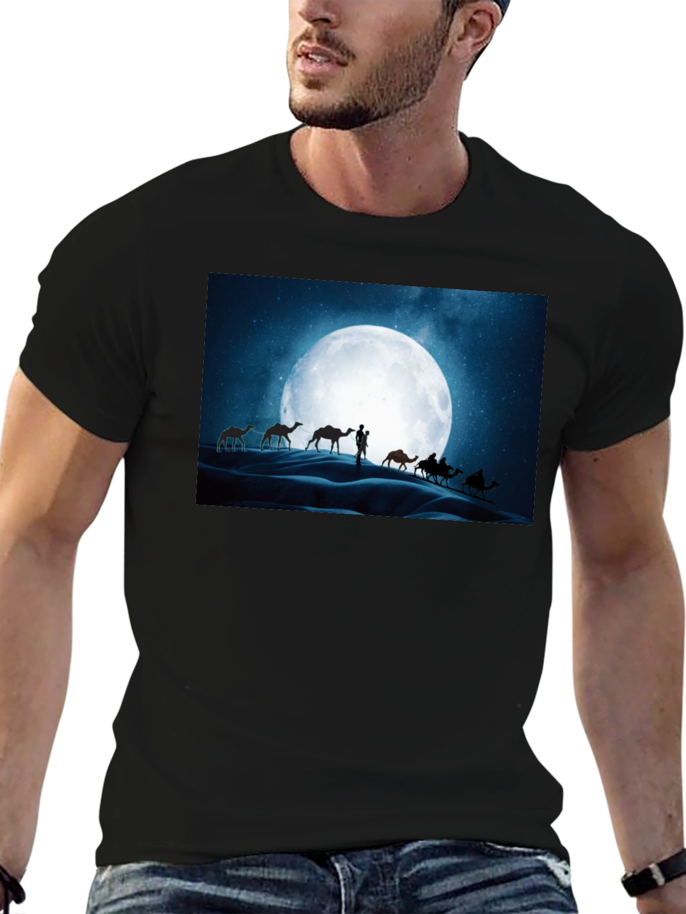 Camel Desert Moon Black T-Shirt