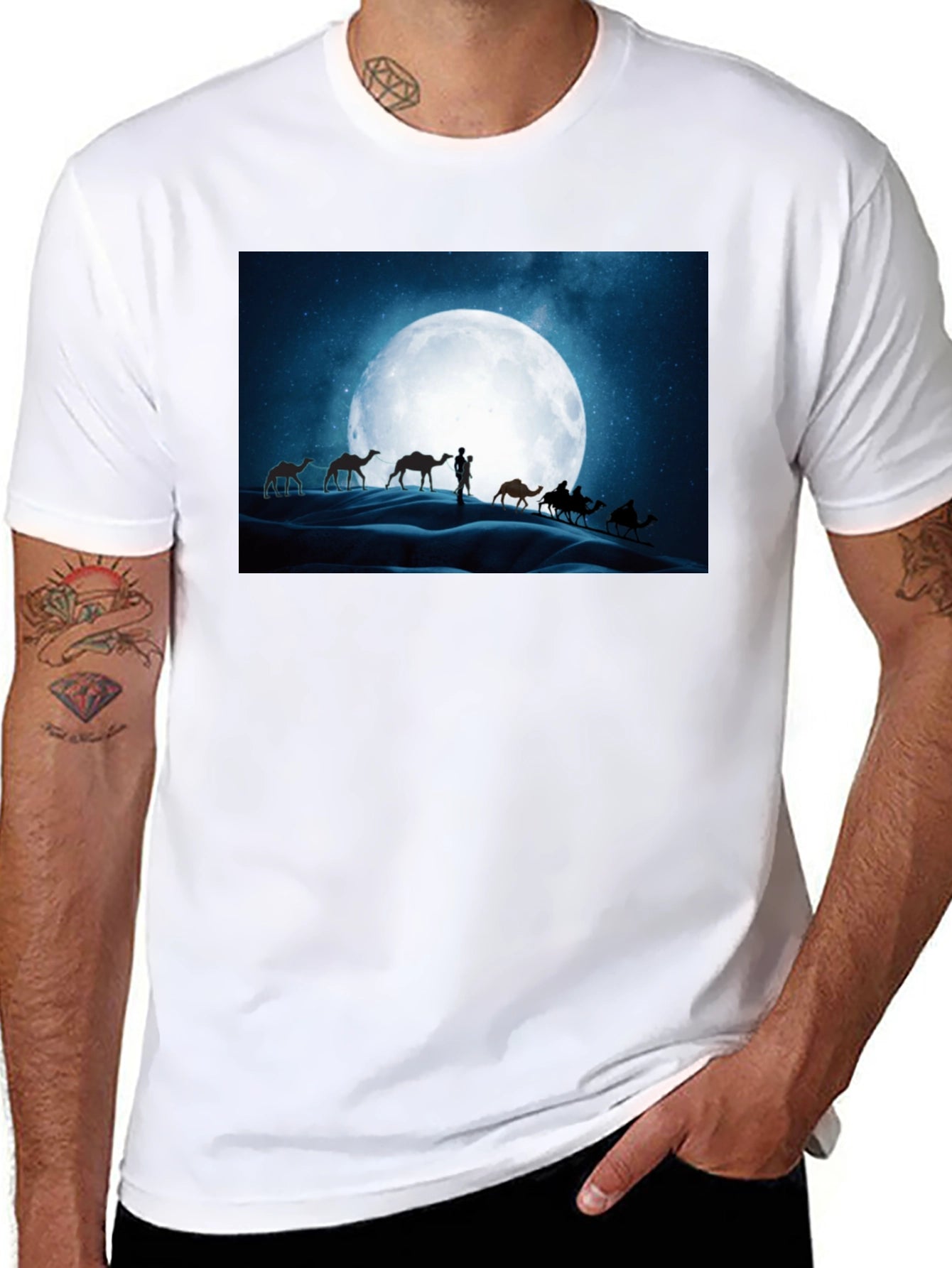 Camel Desert Moon Black T-Shirt