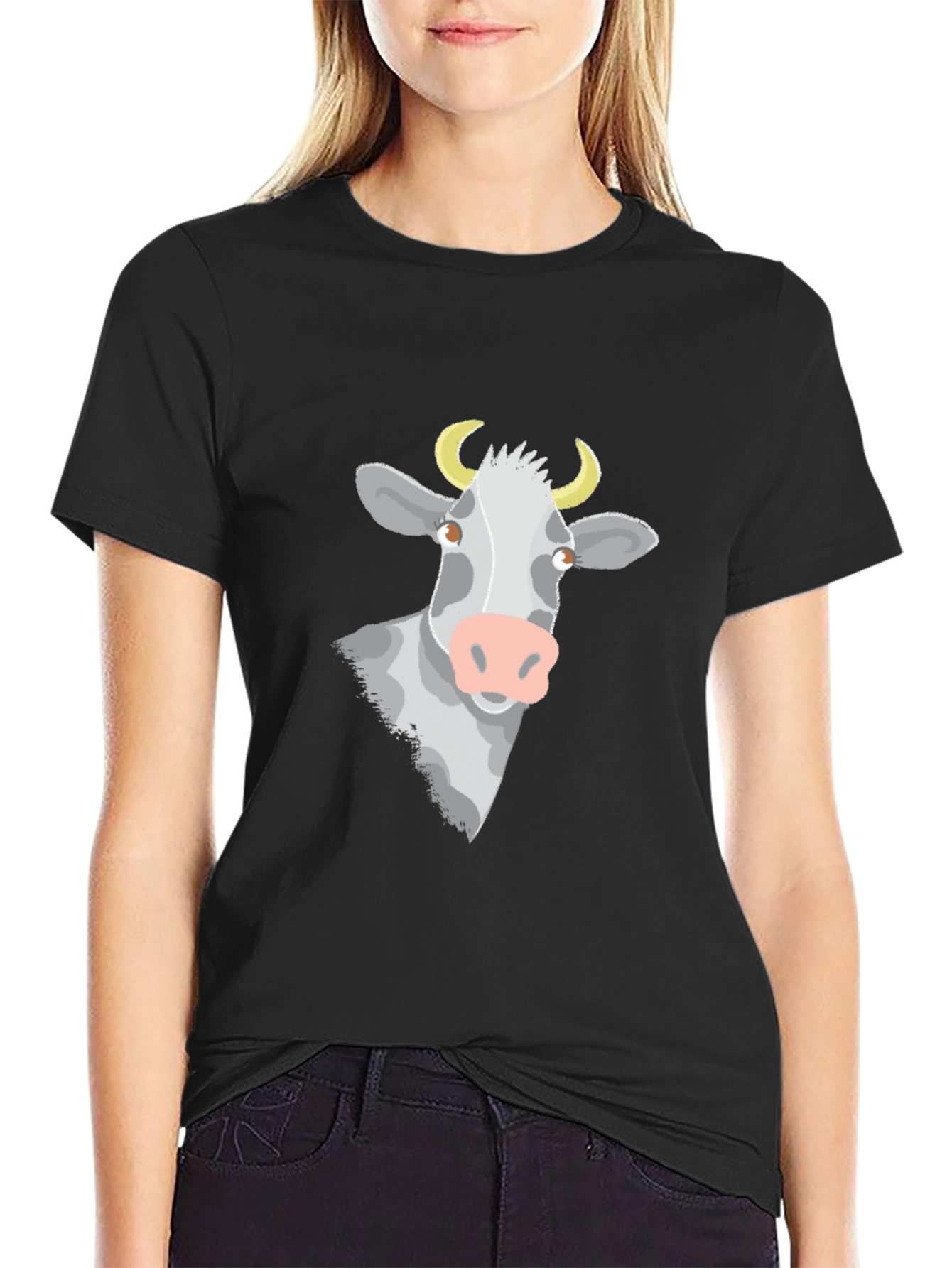 Cow Graphic T-Shirt - Black Cotton Blend