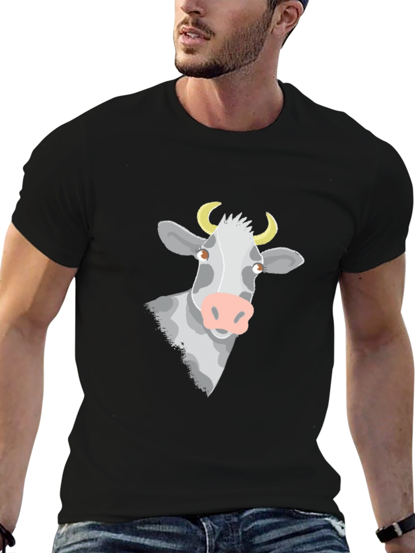 Cow Graphic T-Shirt - Black Cotton Blend