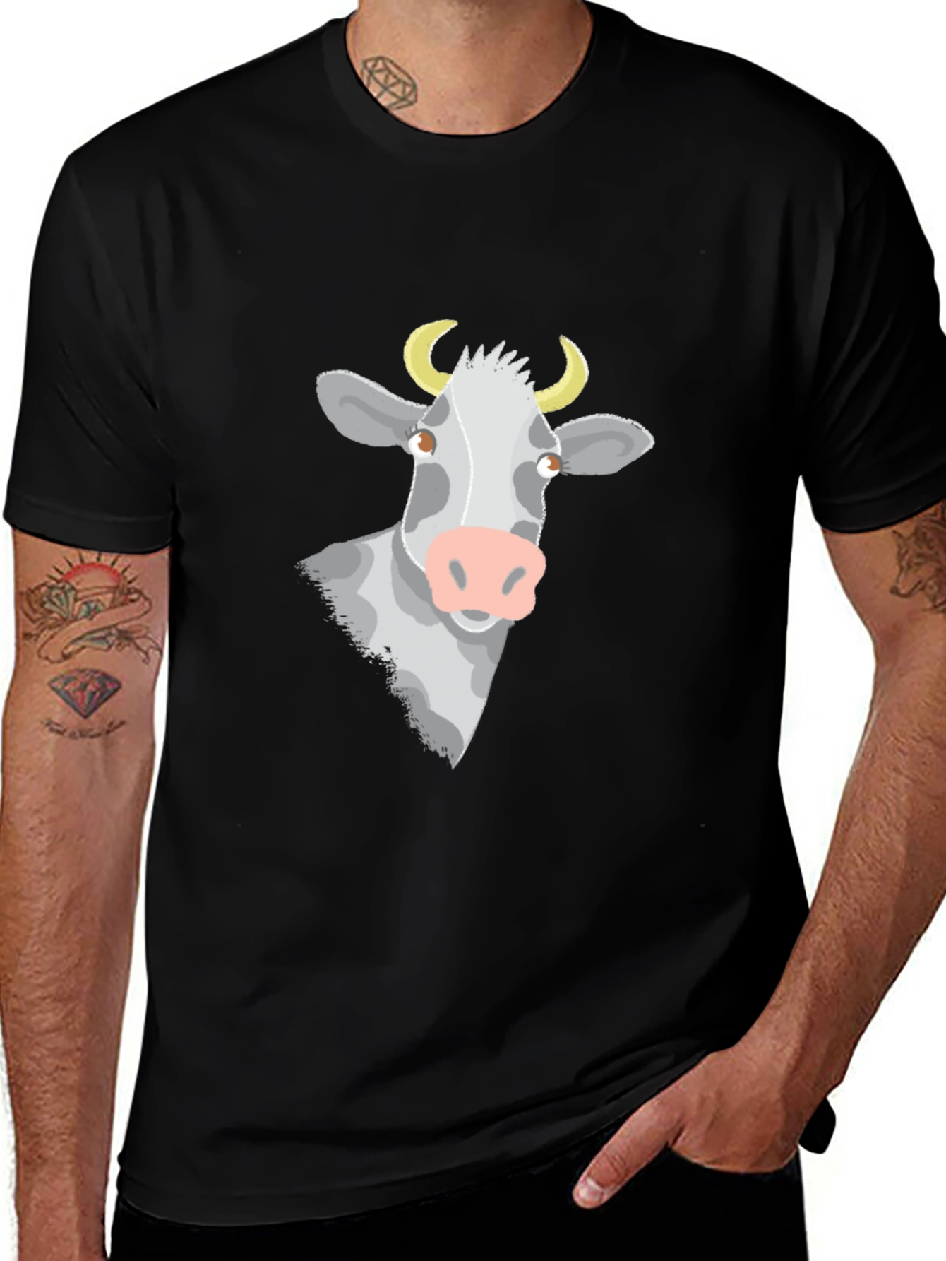 Cow Graphic T-Shirt - Black Cotton Blend